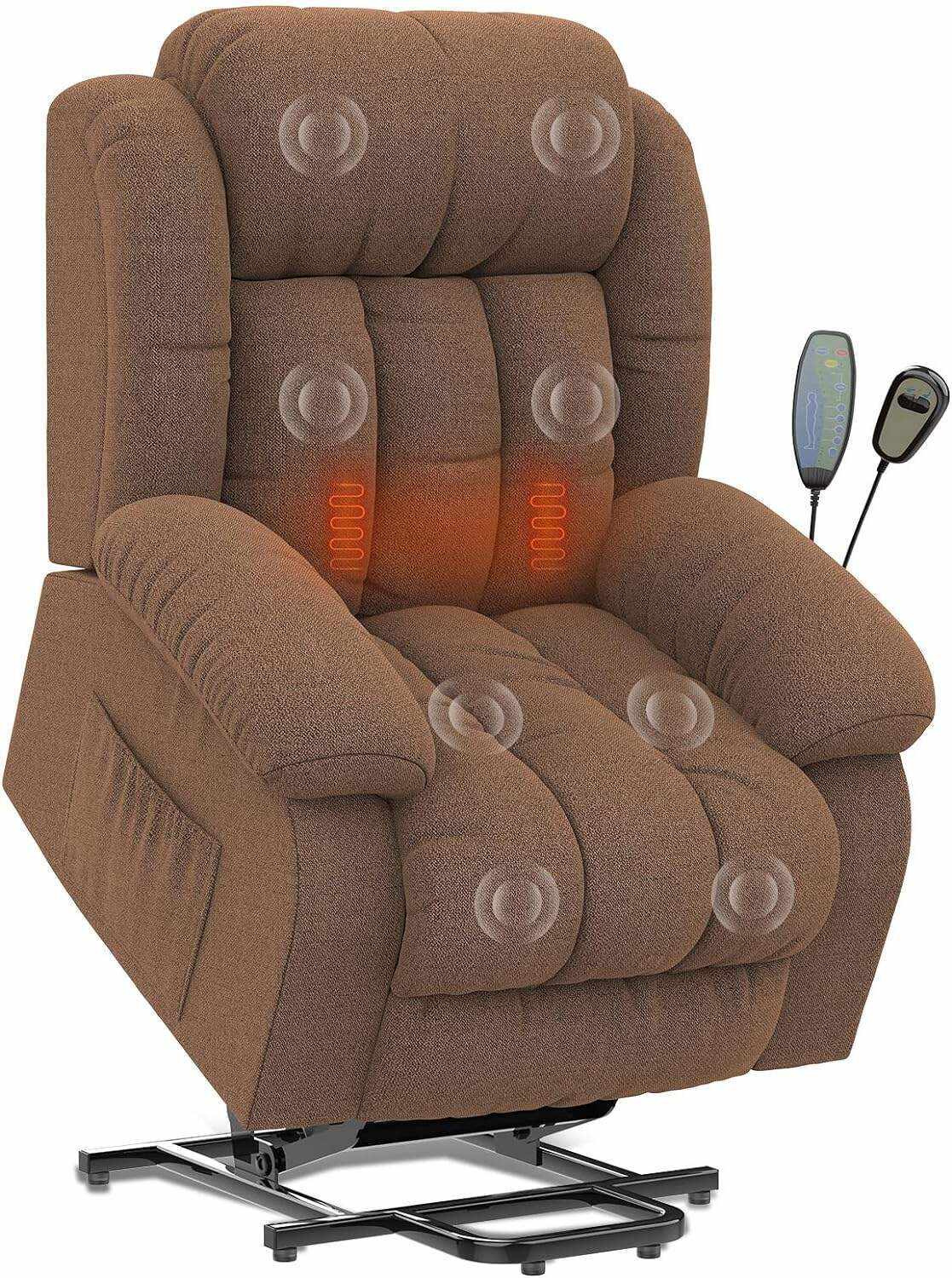 YONISEE Lar2ge Lift Chairs Recliner for Elderly - Power Fabric Lift Chair Modern with Massage and Heat, Extended Footrest, 3 Positions, 2 Side Pockets, and Cup Holders, USB Ports, Coffee Color