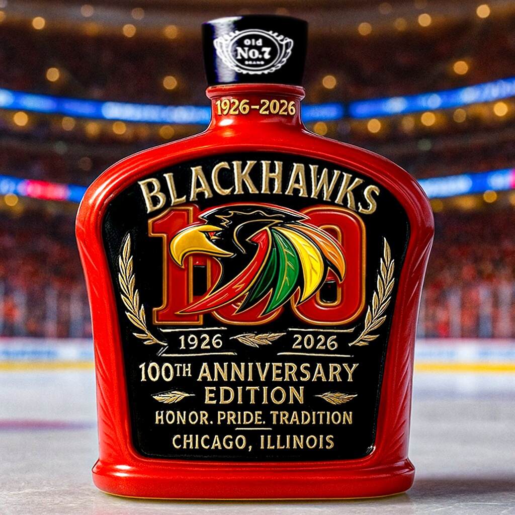 Blackhawks 100th Anniversary Whiskey Bottle
