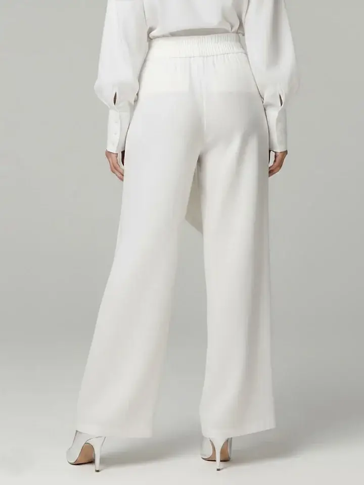 🔥Summer Arrivals🌟Women's Solid Color Elastic Waist Casual Loose Linen Wide-leg Pants