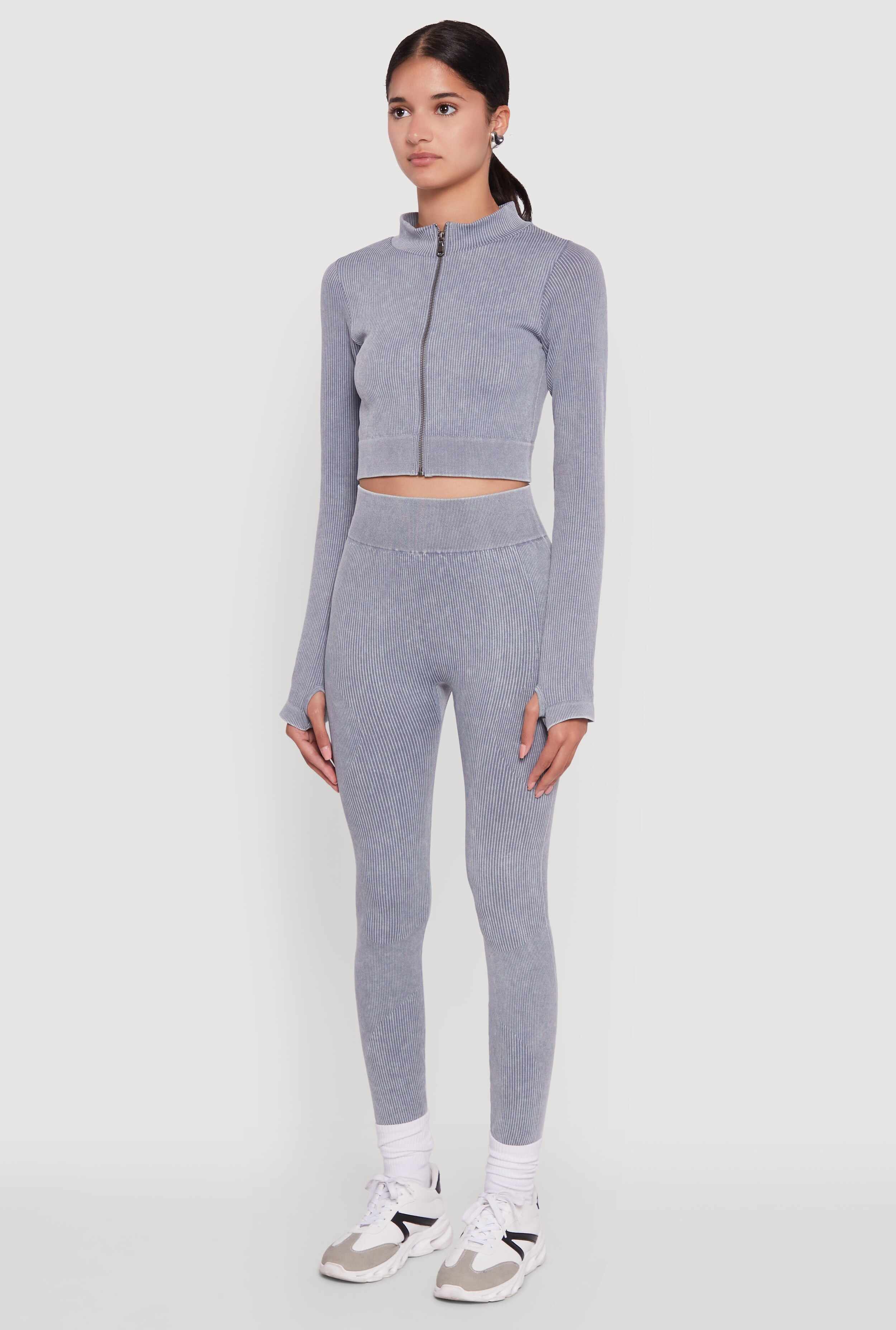 Seamless Ribbed Zip Front Cropped Track Jacket