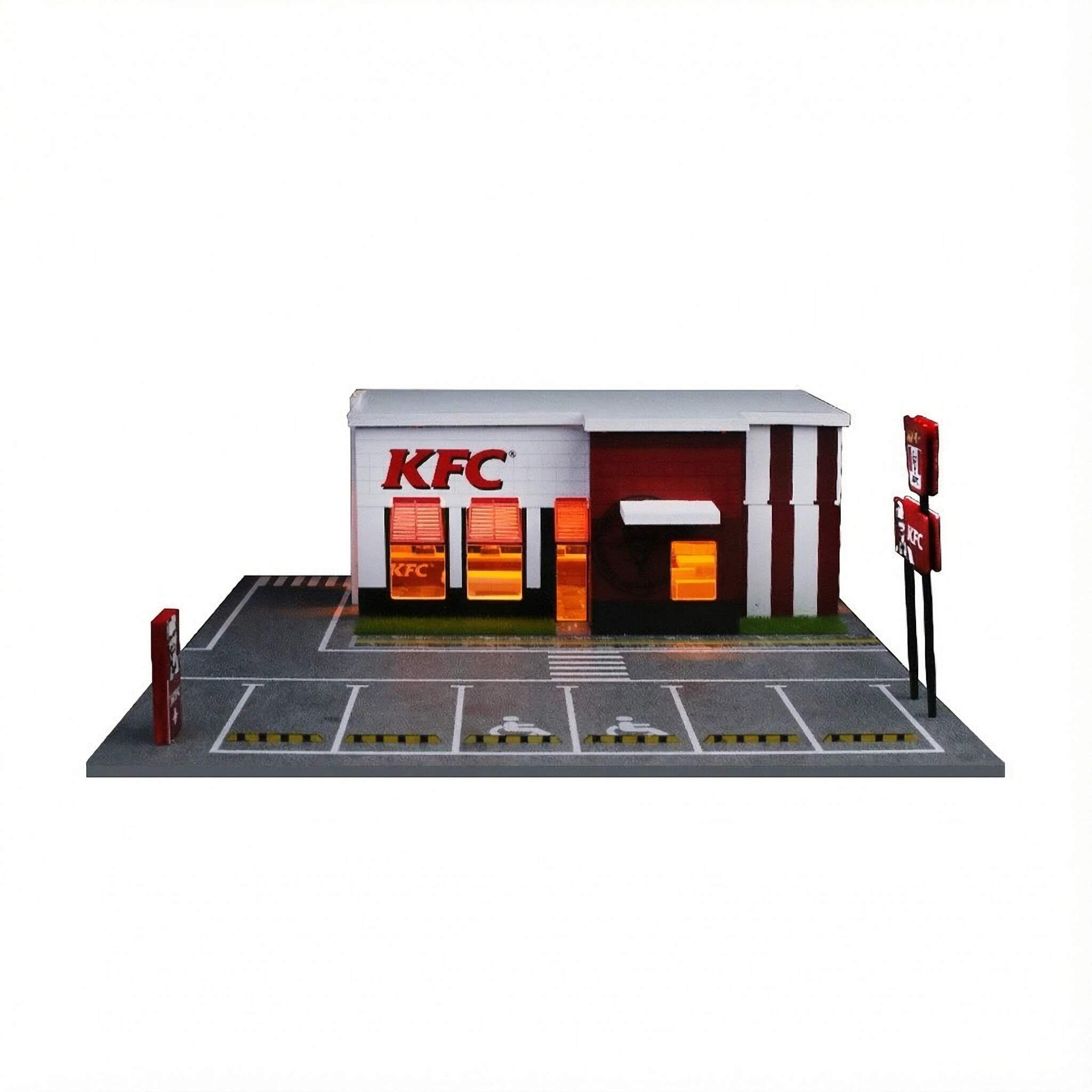 1:64 Scale Fast Food Restaurant Diorama Display Case – Urban Street Scene for Diecast Cars