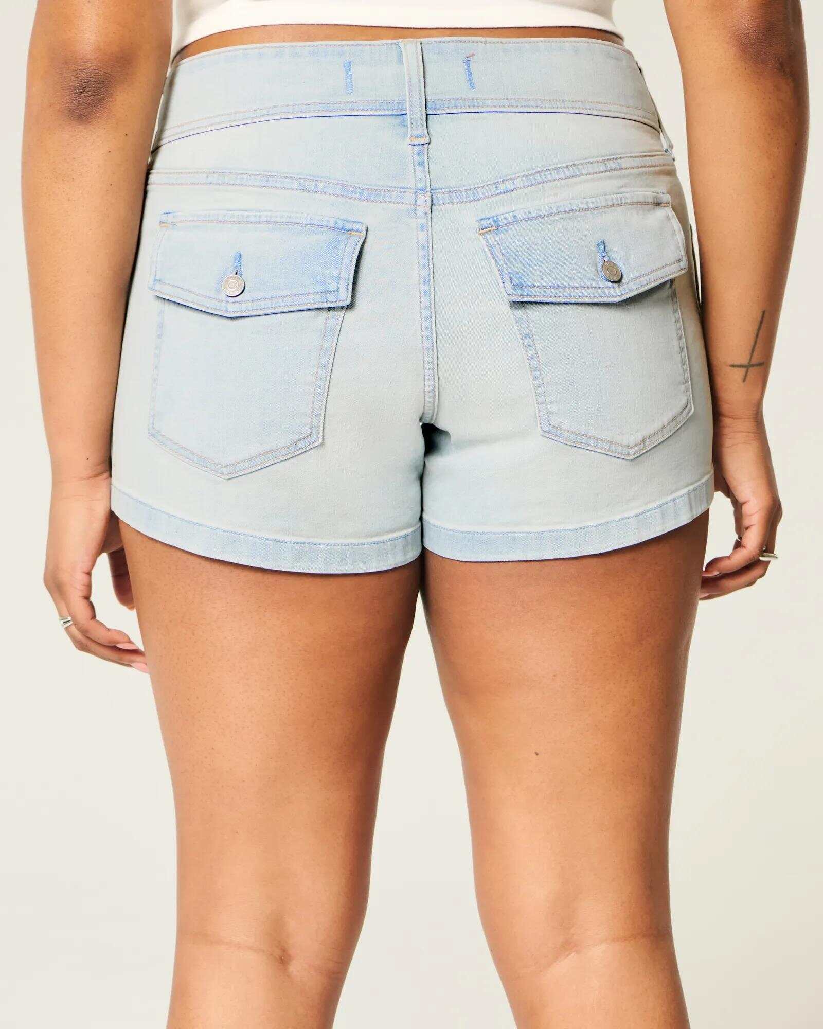Low-Rise Medium Wash Denim Shortie Shorts