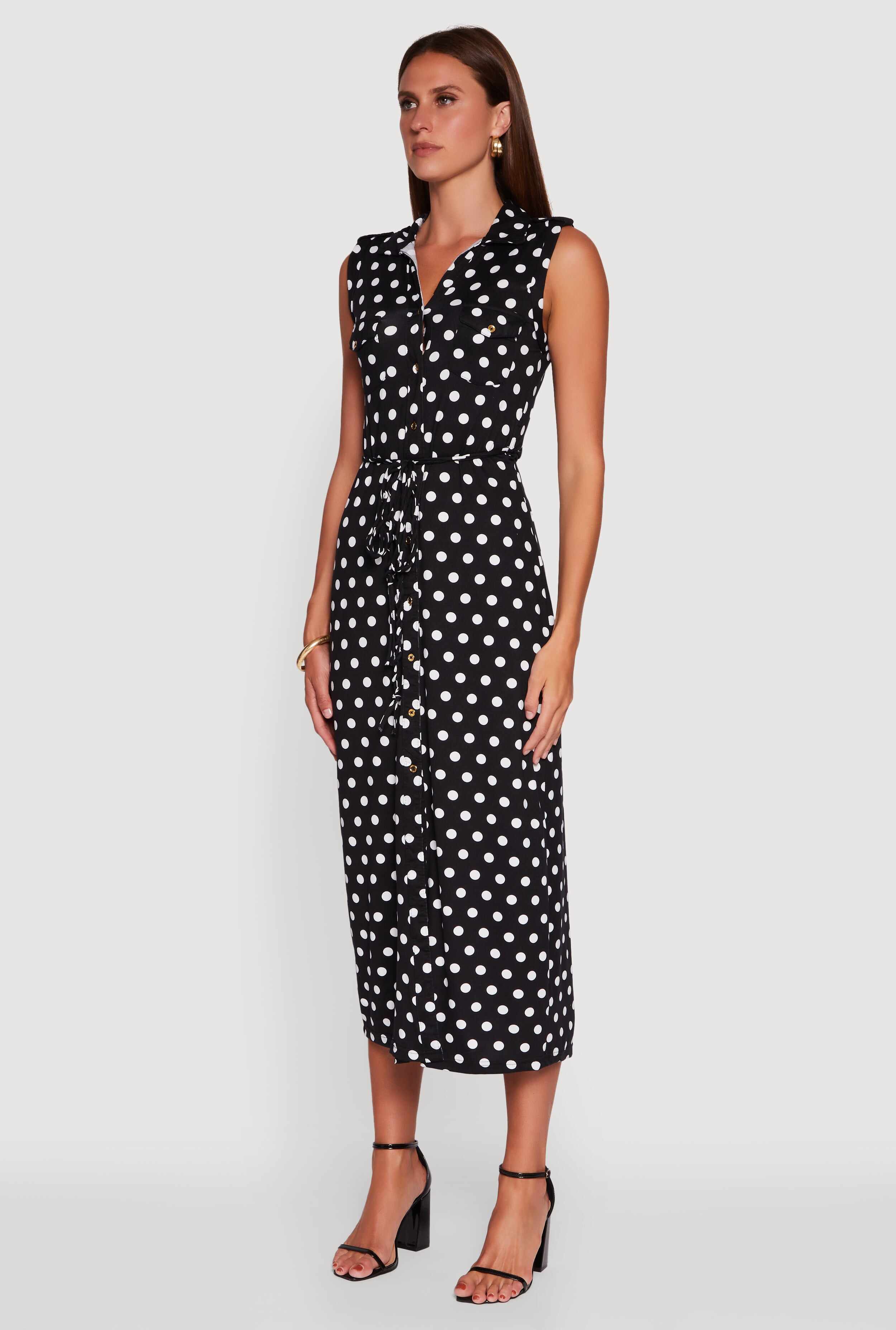 Patterned Button Front Sleeveless Maxi Shirt Dress