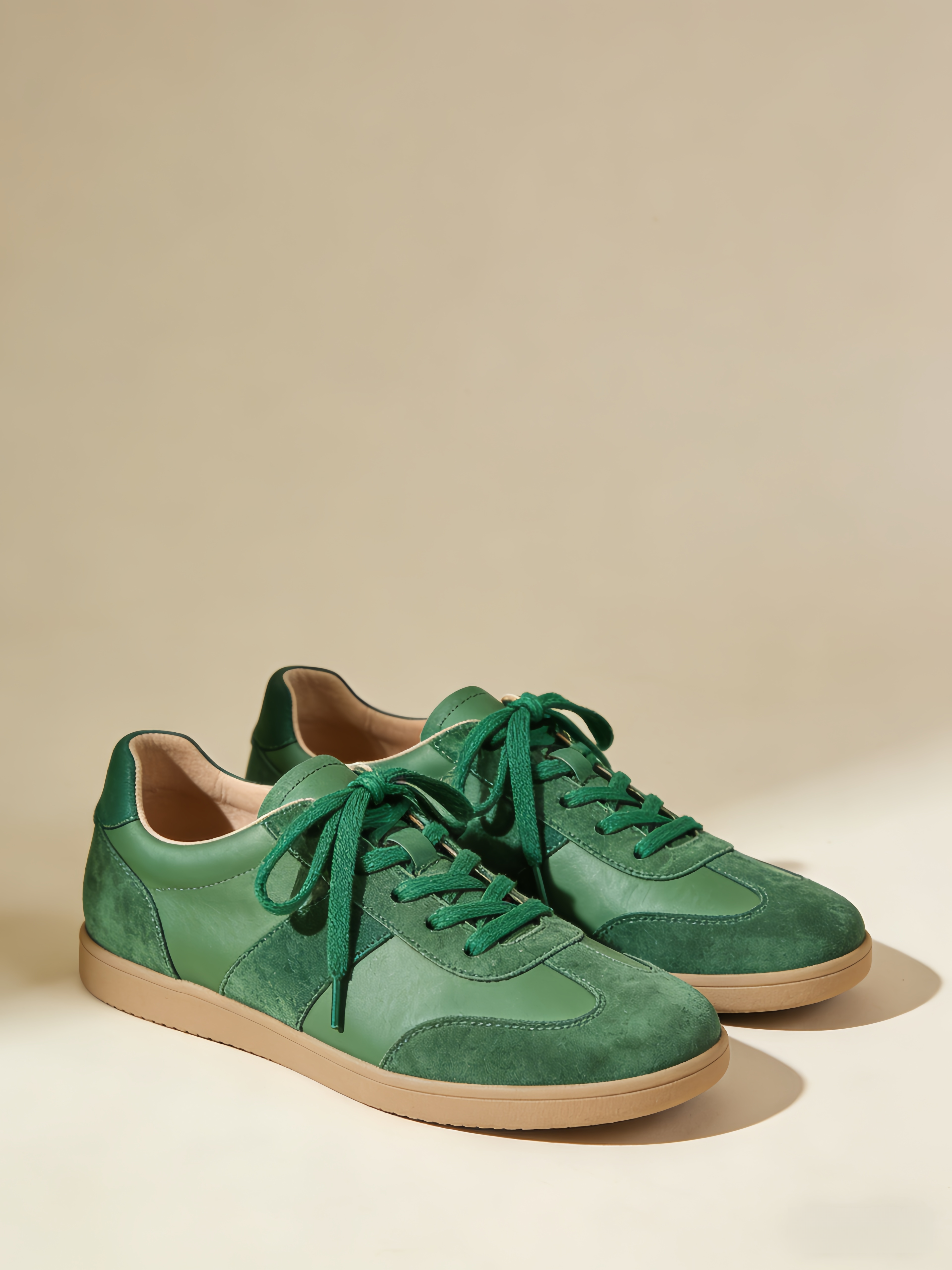 Casual Green Lace Up Splicing Flat Shoes For Women