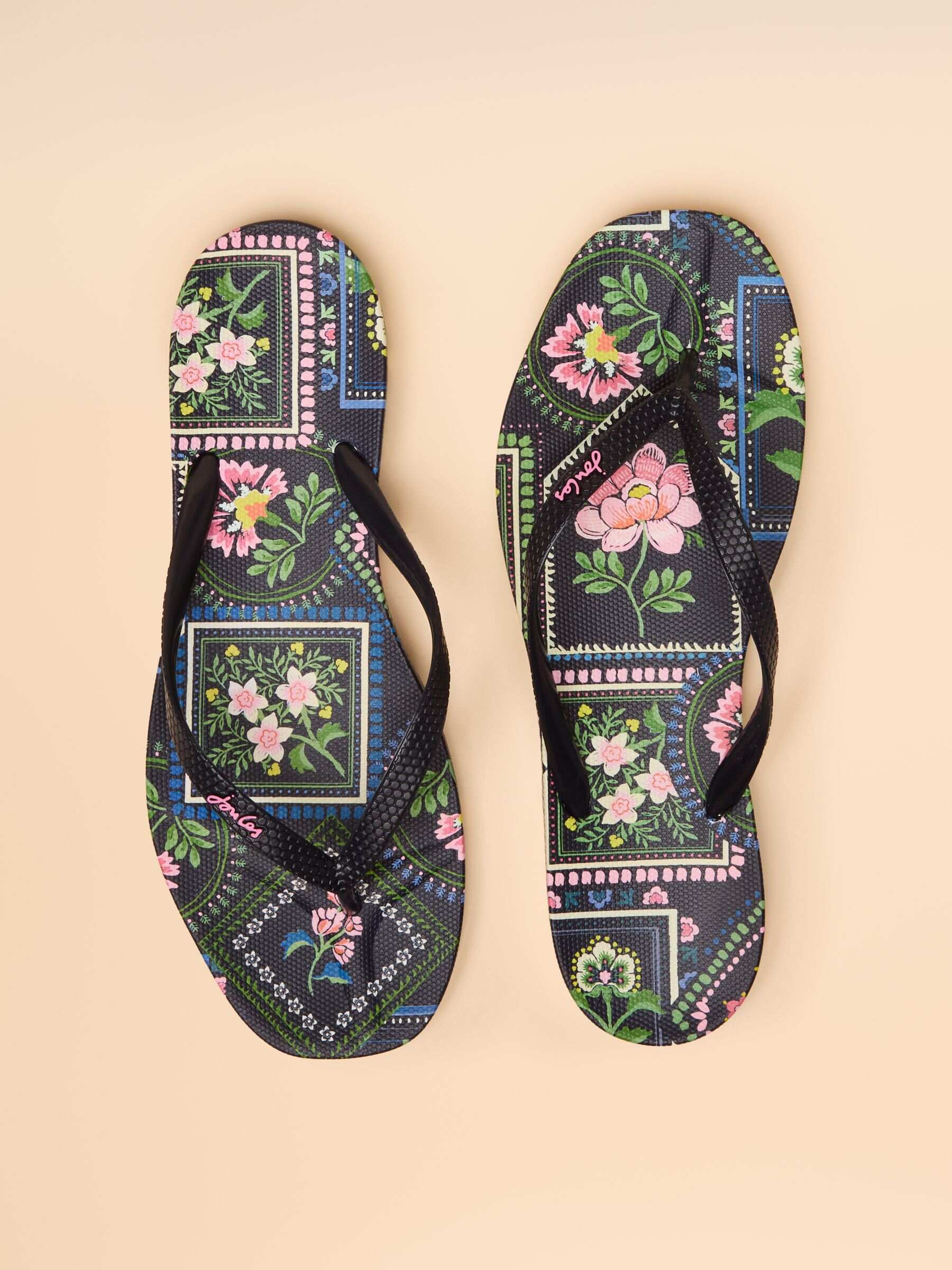 Sunvale Navy Tile Print Flip Flops