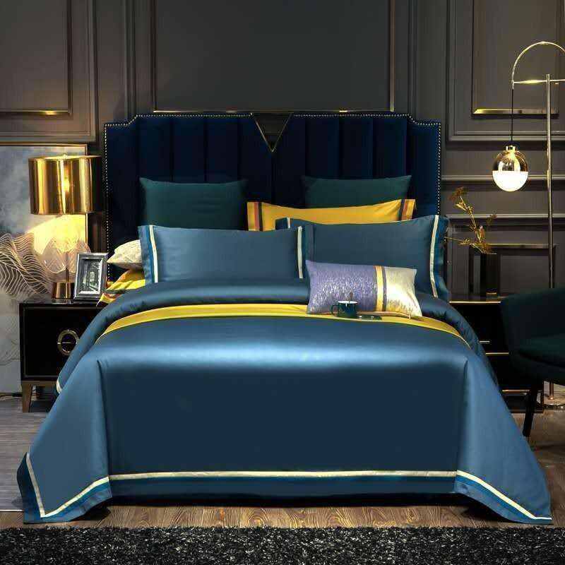 Jadyn Contrasting Double Stripe Border Egyptian Cotton Duvet Cover Set