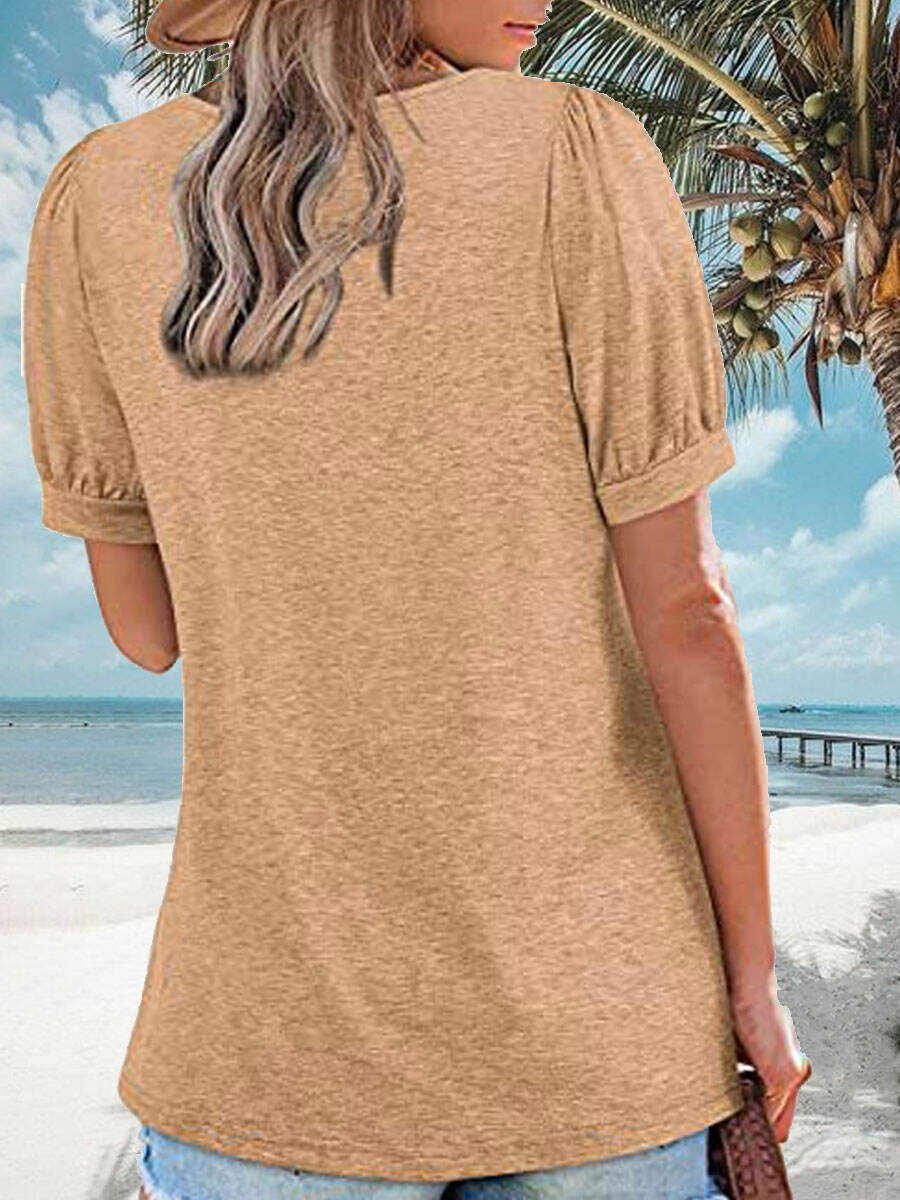 Square Neck Casual Loose Solid Color Short Sleeve T-Shirt