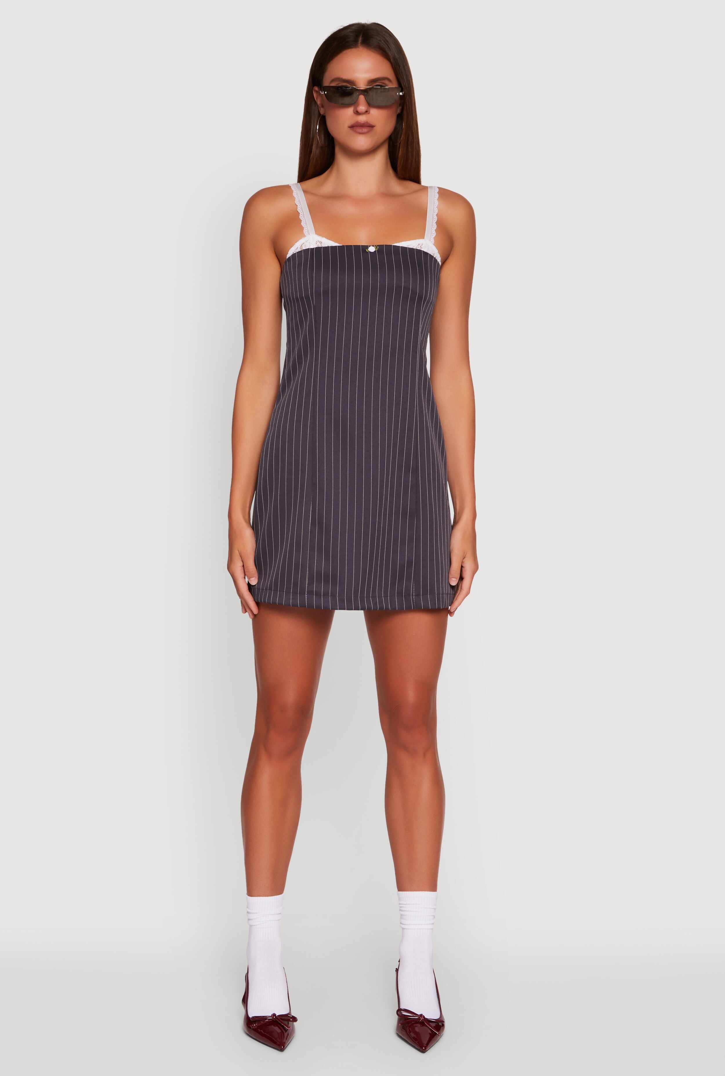 Patterned Lace Trim Sleeveless Mini Dress