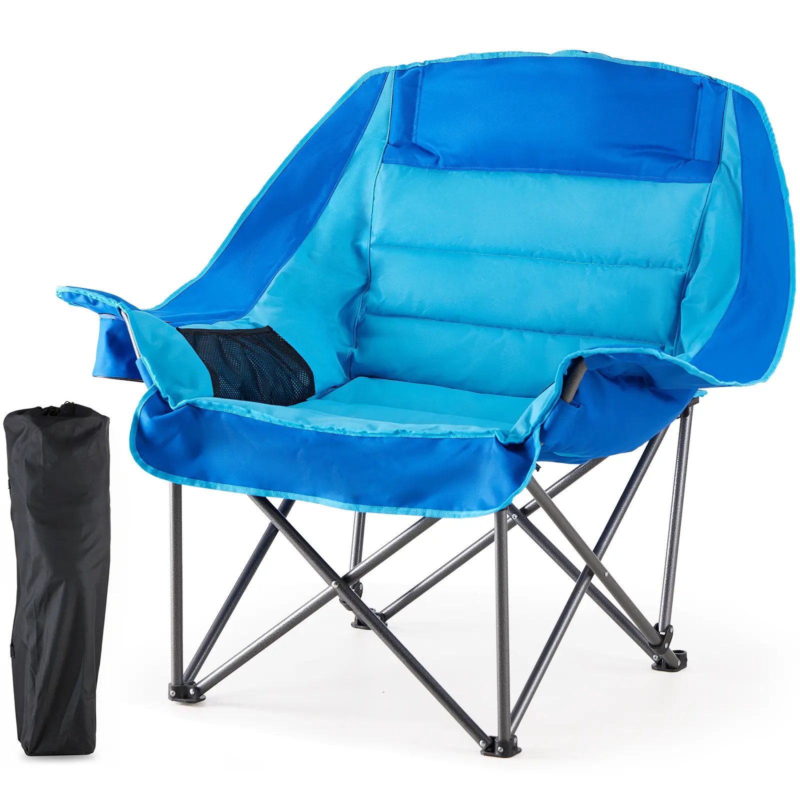 Comfort Folding Camping Chair，With 440 Lbs Capacity, Reinforced Steel Frame And 600D Oxford Fabric, 2 Cup Holders And Side Pockets, Folds Into Carry Bag, Perfect For Outdoor Concert And Glamping