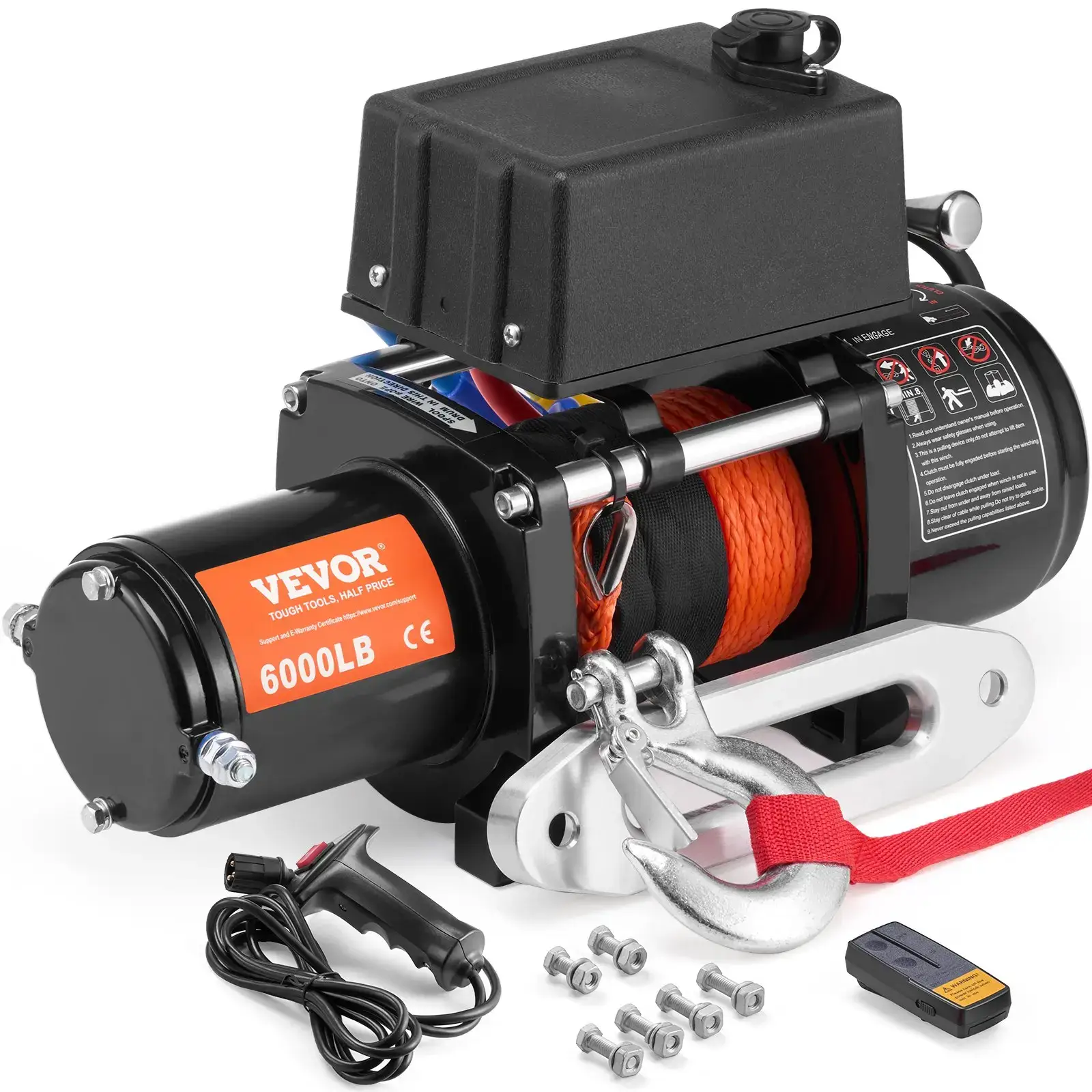 Electric Winch for Truck 6000 lb Synthetic Rope Waterproof Remote Control