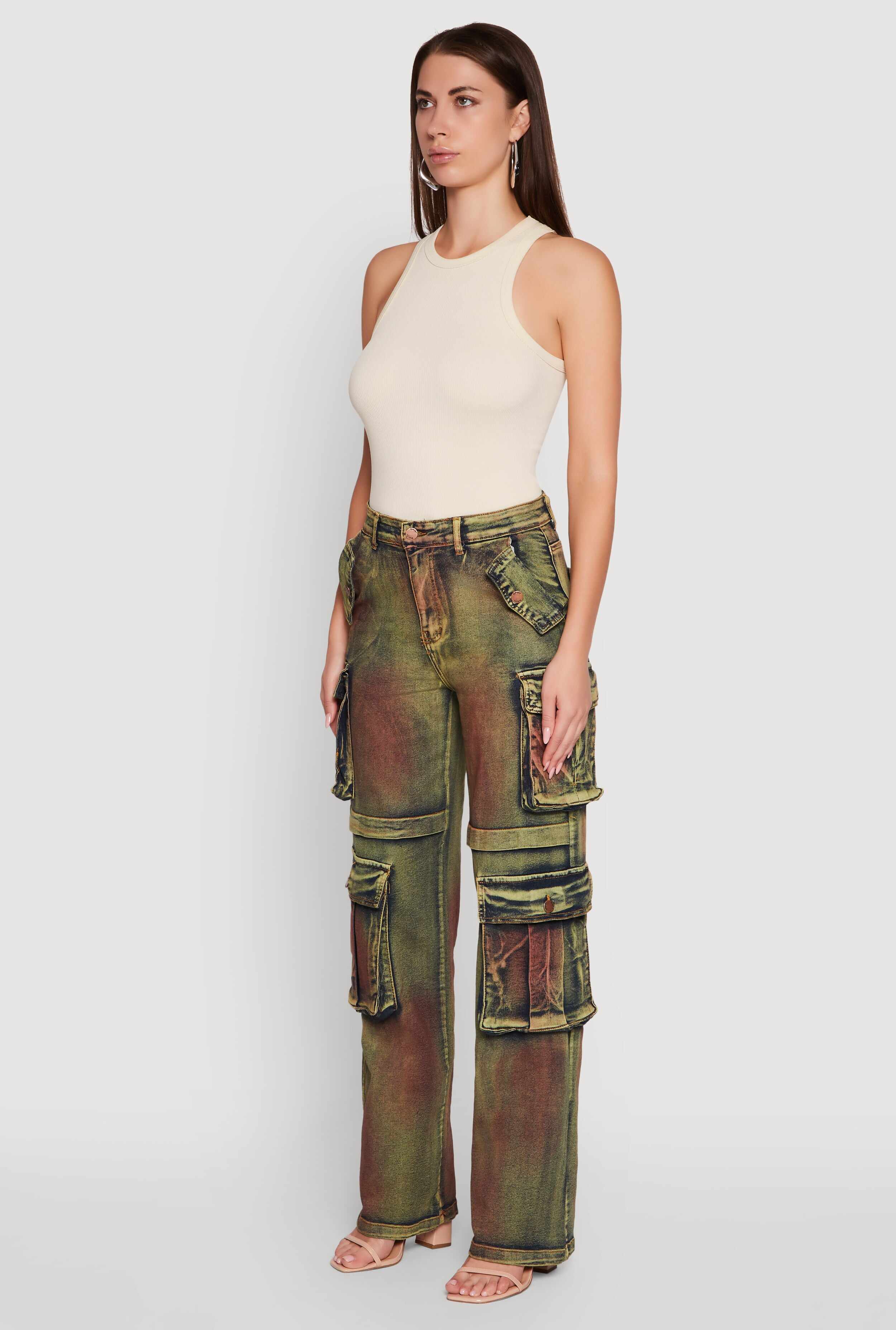 Acid Wash Wide Leg Cargo Jeans