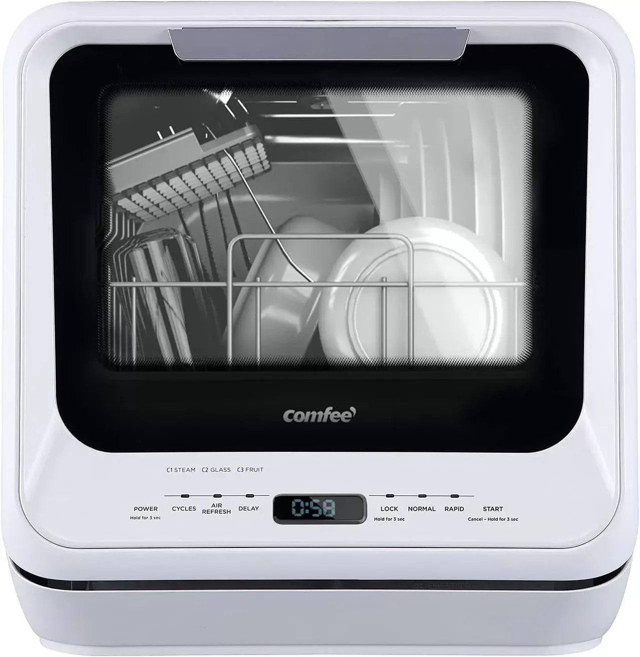 COMFEE' Portable Dishwasher Countertop, Mini Dishwasher with 5L Built-in Water Tank, No Hookup Needed, 6 Programs, 360° Dual Spray, 192°F High-Temp& Air-Dry Function, Dishwasher for Apartments& RVs