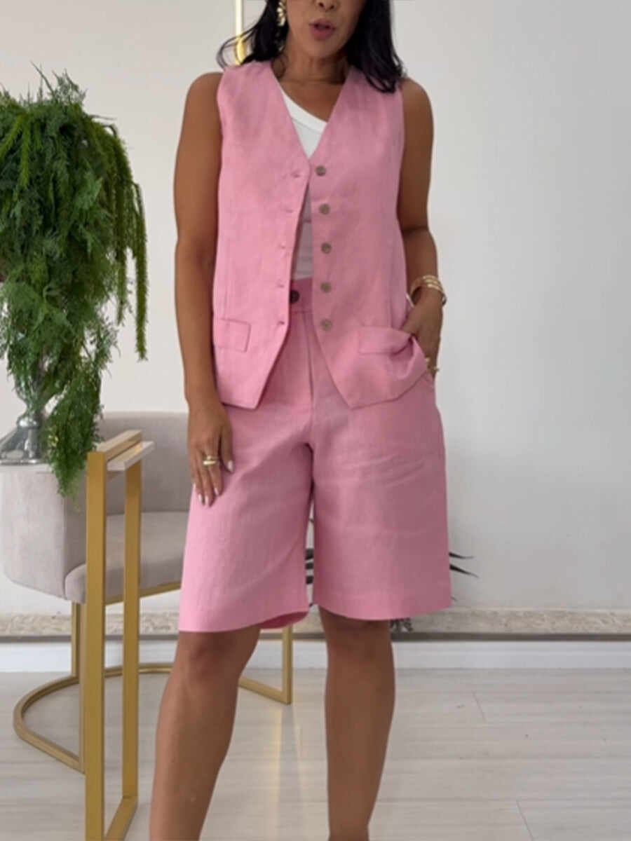 🔥Summer Arrivals🌟Casual Linen And Cotton Vest And Bermuda Shorts Two-piece Set