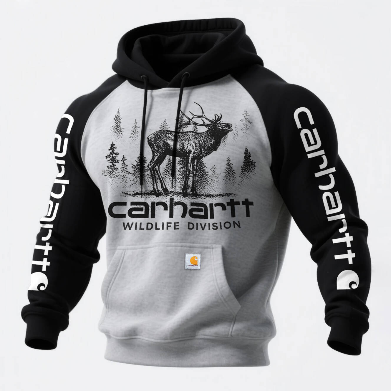 Retro Western Style Ethnic Print Contrast Color Stitching Hooded Sweatshirt