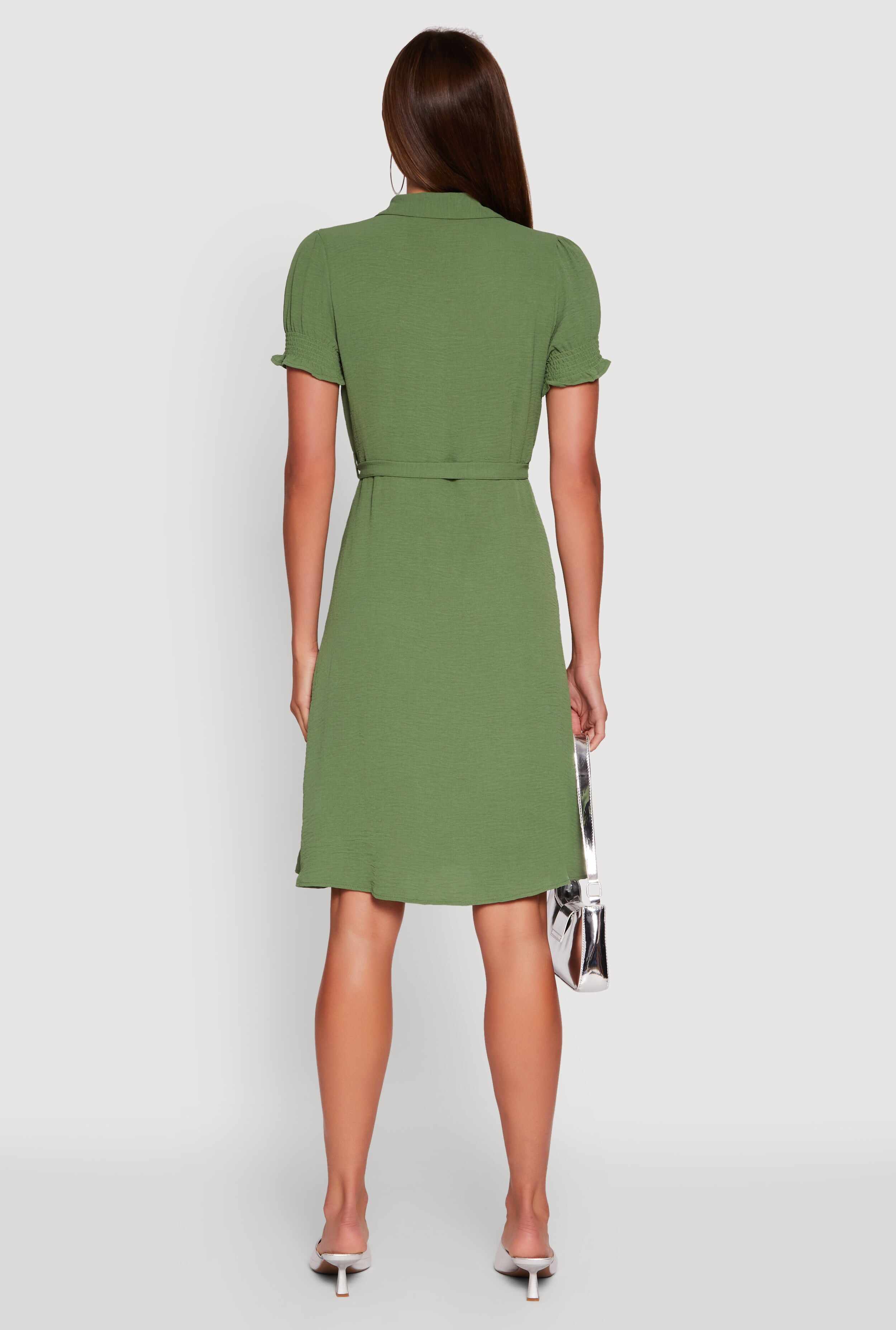 Crepe Knit Puff Sleeve Shirt Dress