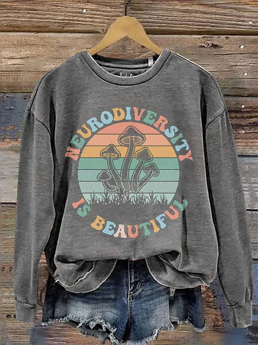 Neurodiversity Is Beautiful Autism Acceptance Casual Print Sweatshirt