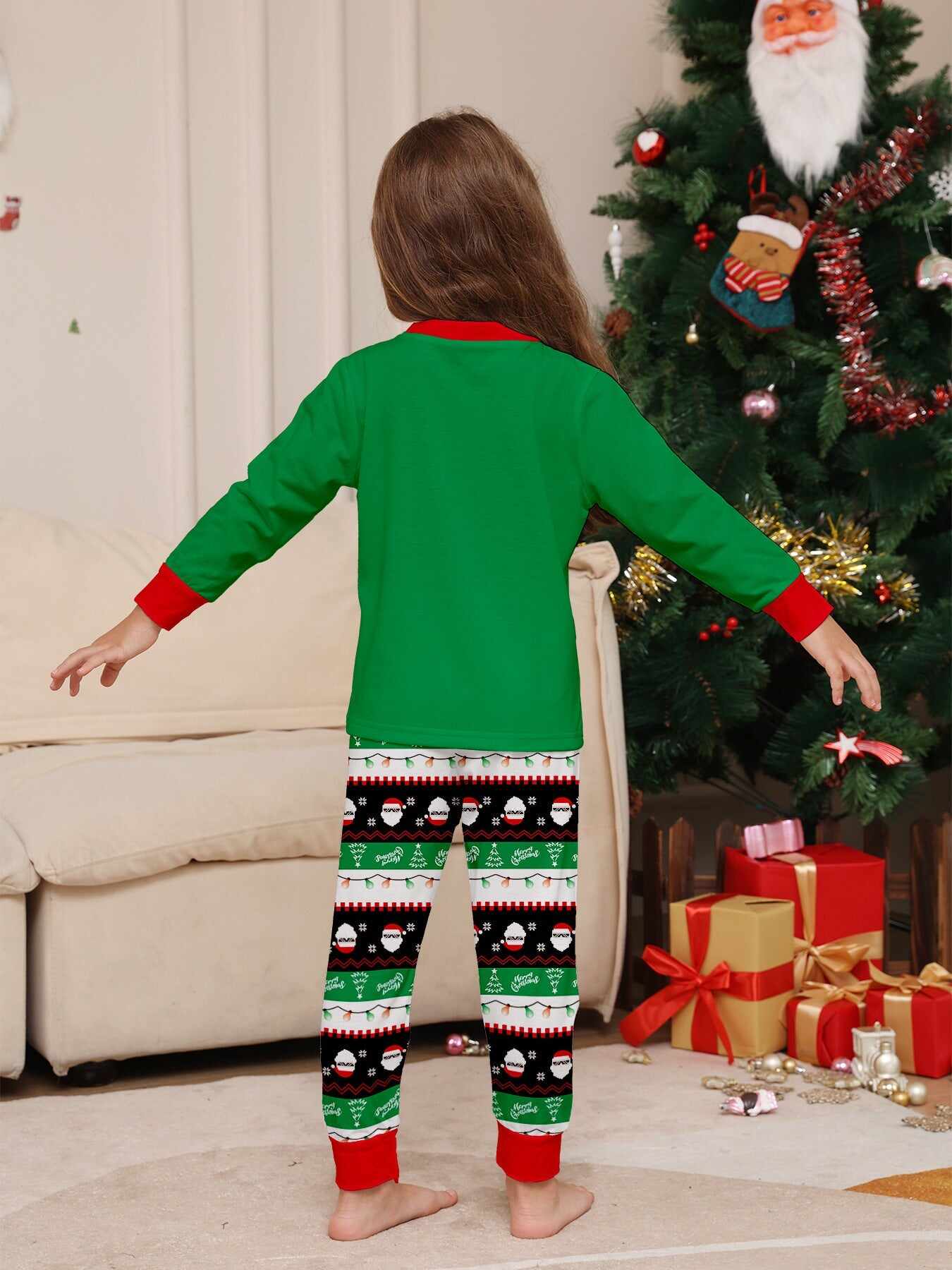 Green Dabbing Santa Family Matching Pajamas Pjs