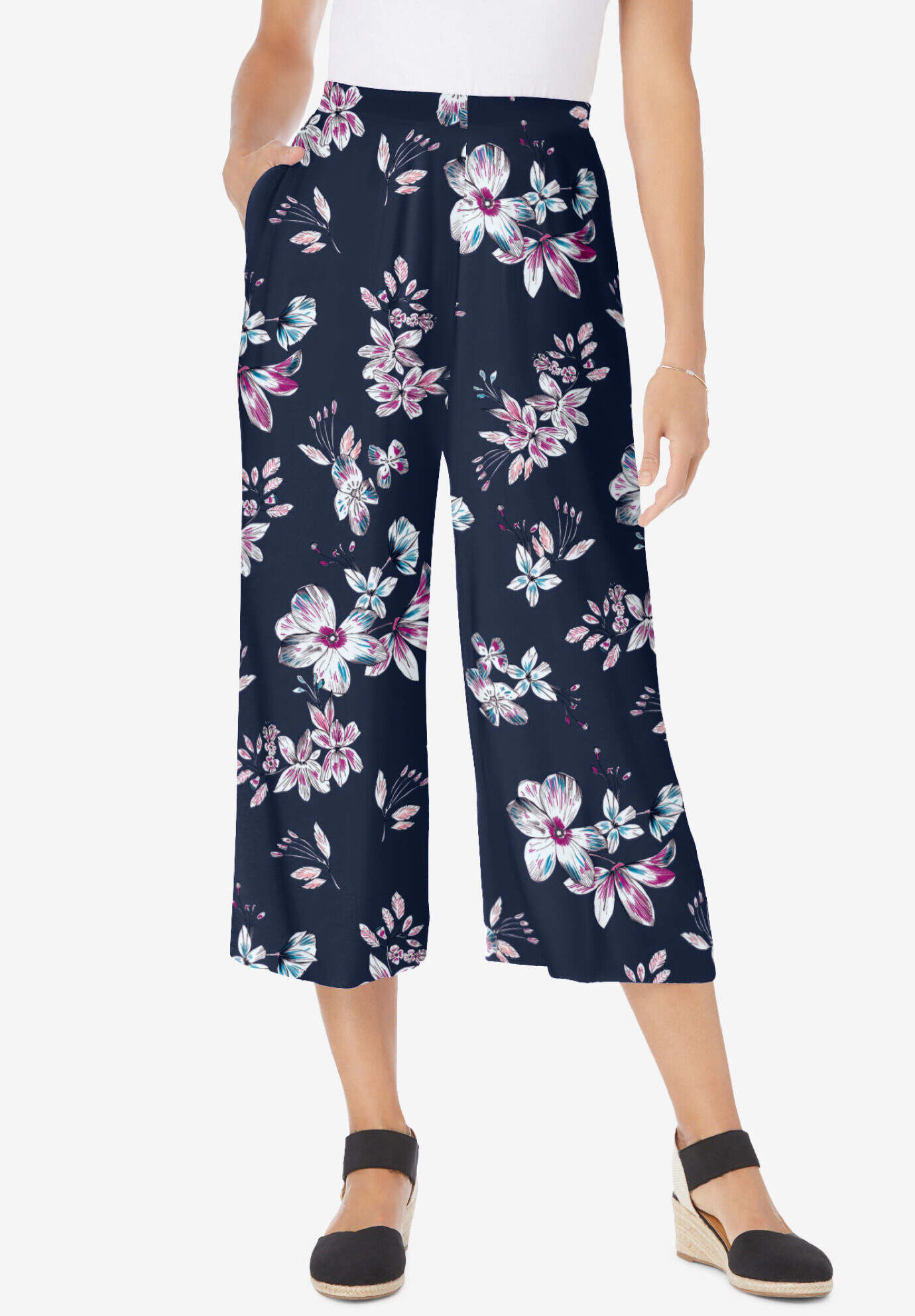 Pull-On Elastic Waist Soft Capri