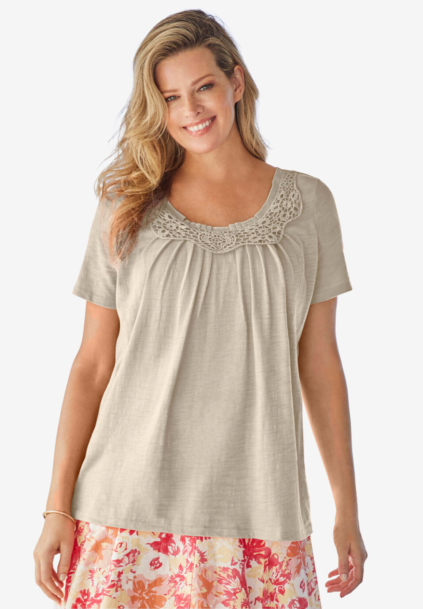 Crochet-Trim Knit Top