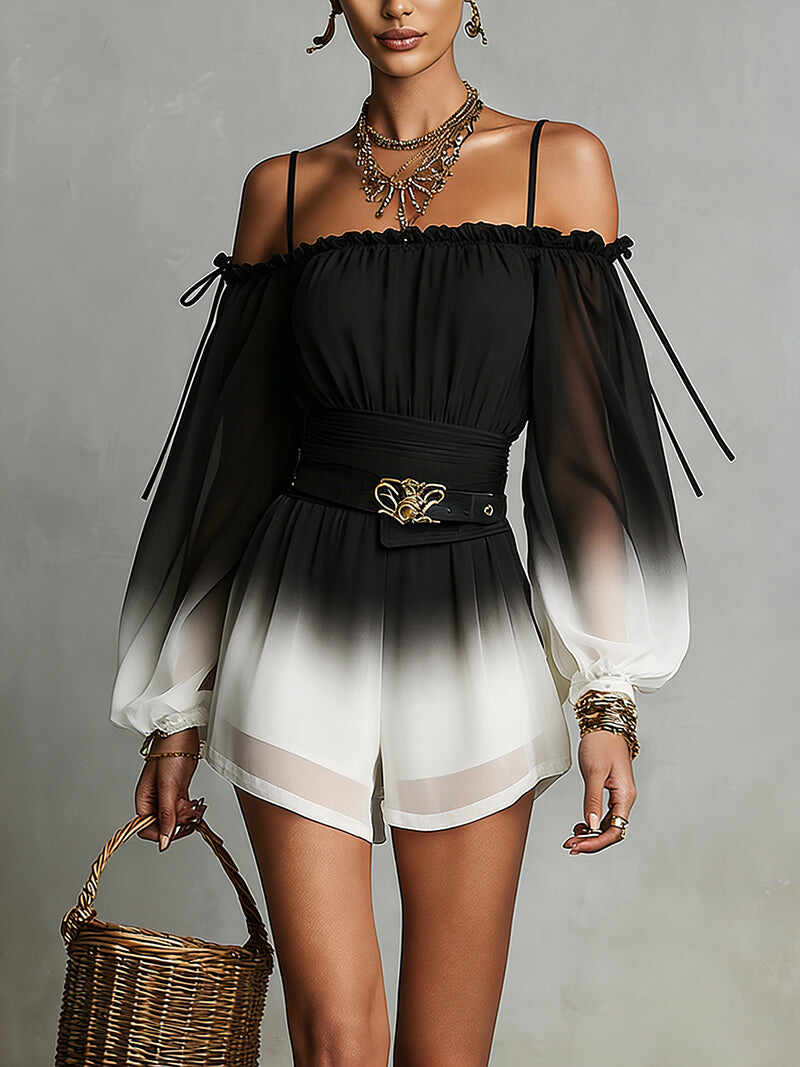 Black And White Ombre Off‐Shoulder Jumpsuit