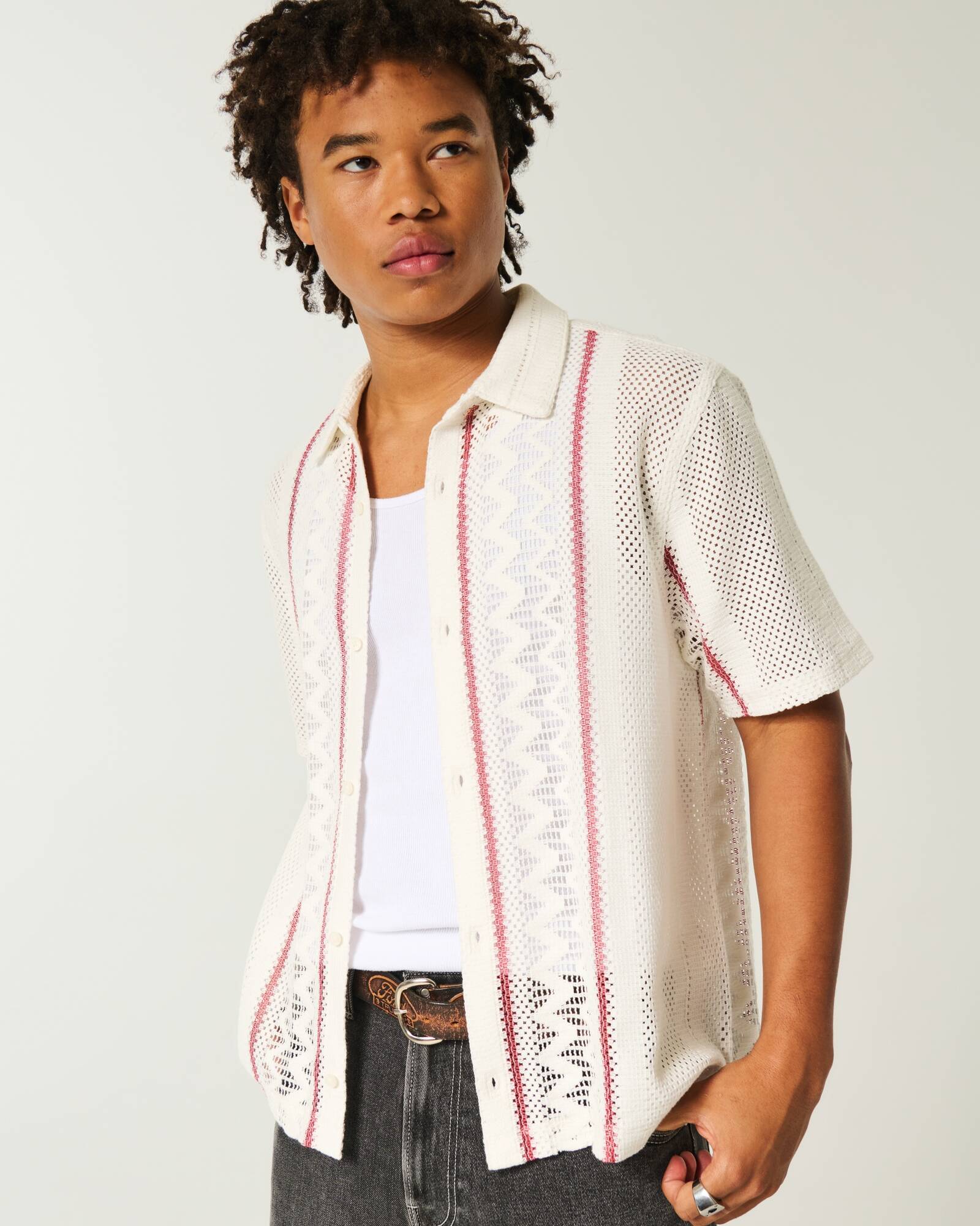 Boxy Short-Sleeve Crochet-Style Shirt