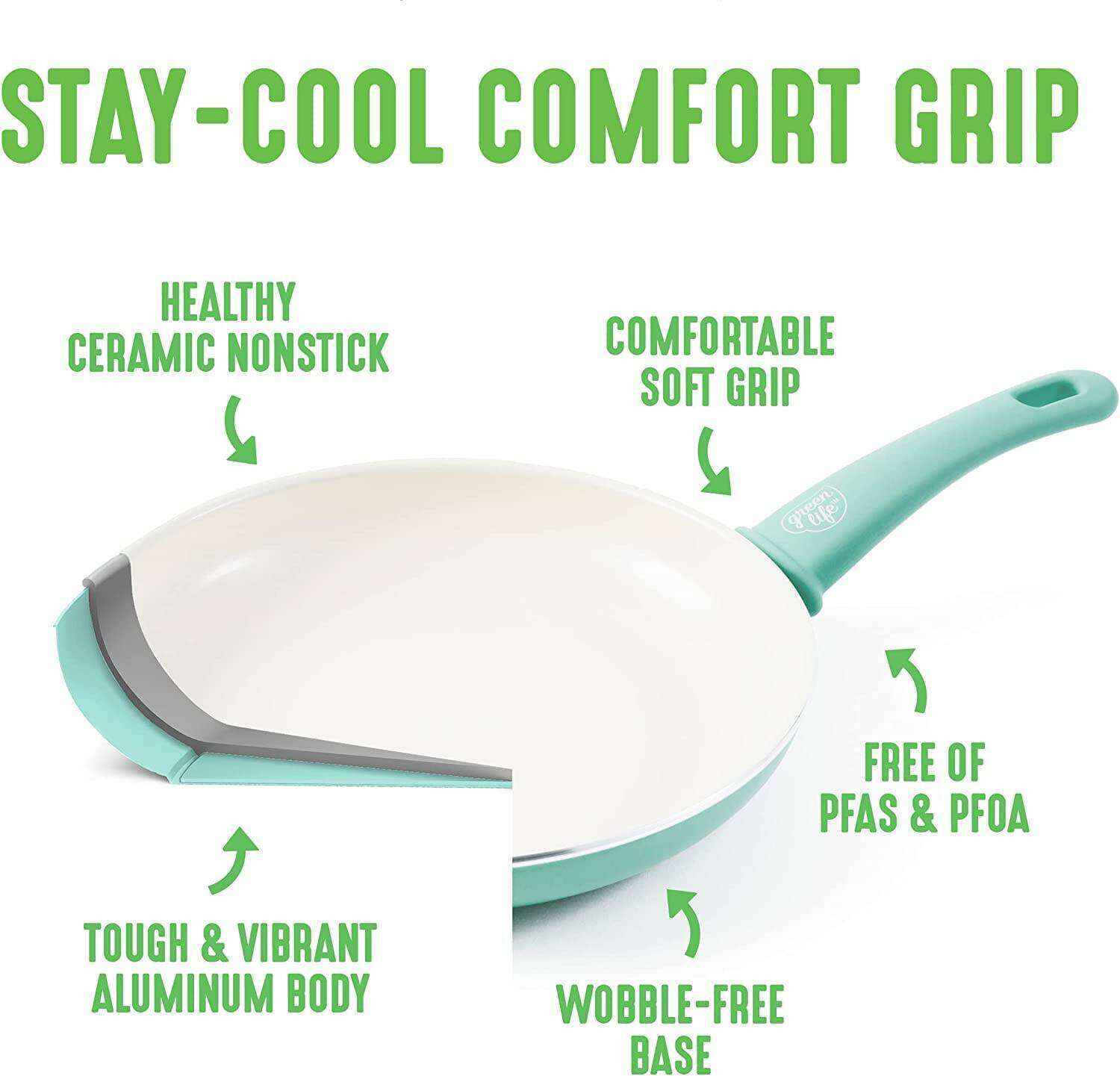 Soft Grip Healthy Ceramic Nonstick 16 Piece Cookware Pots and Pans Set, PFAS-Free, Dishwasher Safe, Turquoise