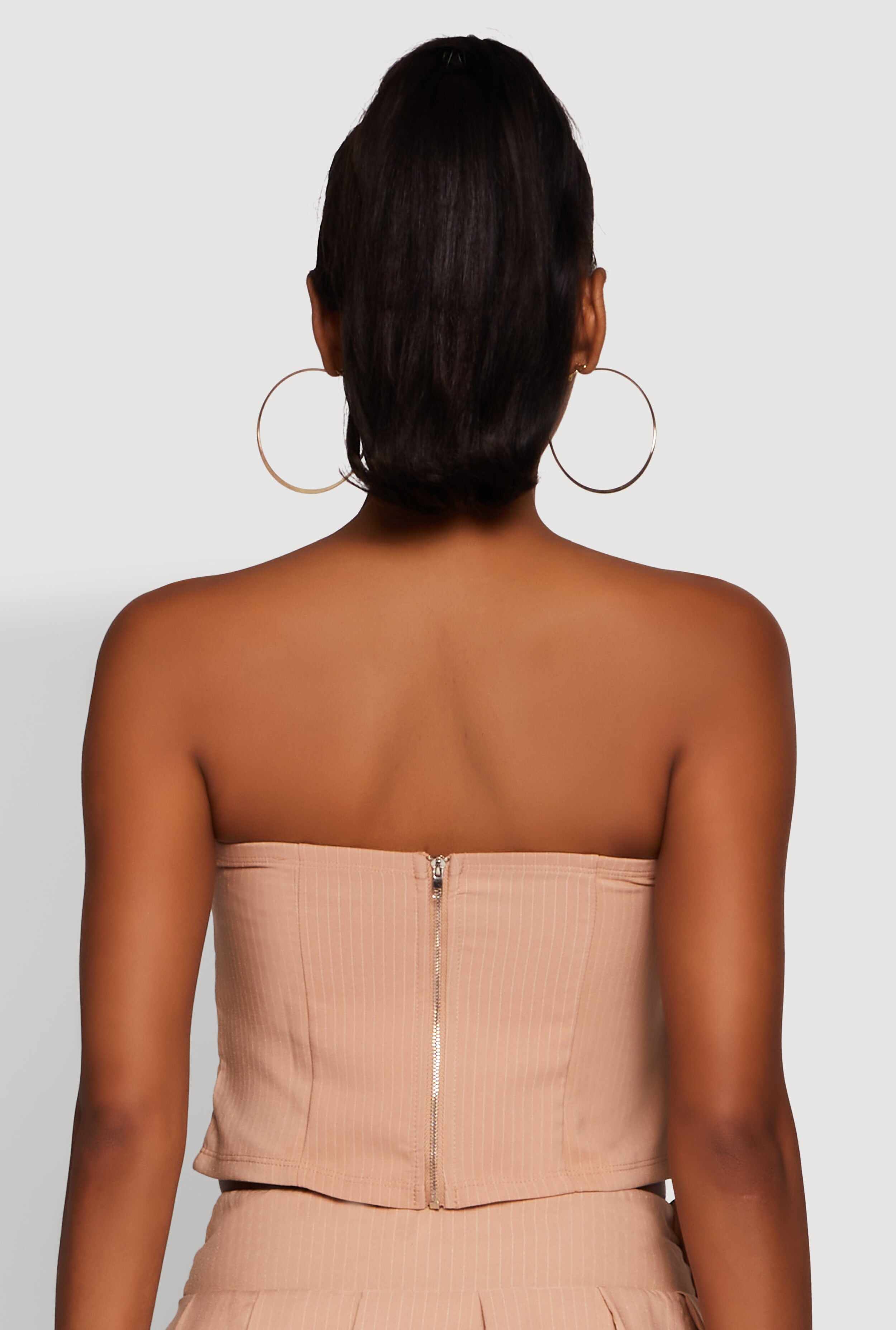 Haute Monde Trendy Pinstripe Strapless Crop Top