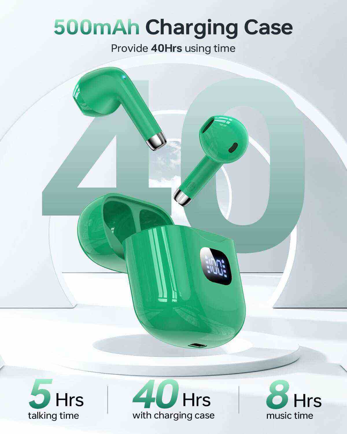 Wireless Earbuds, Bluetooth 5.3 Headphones 40Hrs Playtime with Charging Case, IPX5 Waterproof Stereo in-Ear Earphones with Microphone for iOS Android Cell Phone Sports Workout, Black