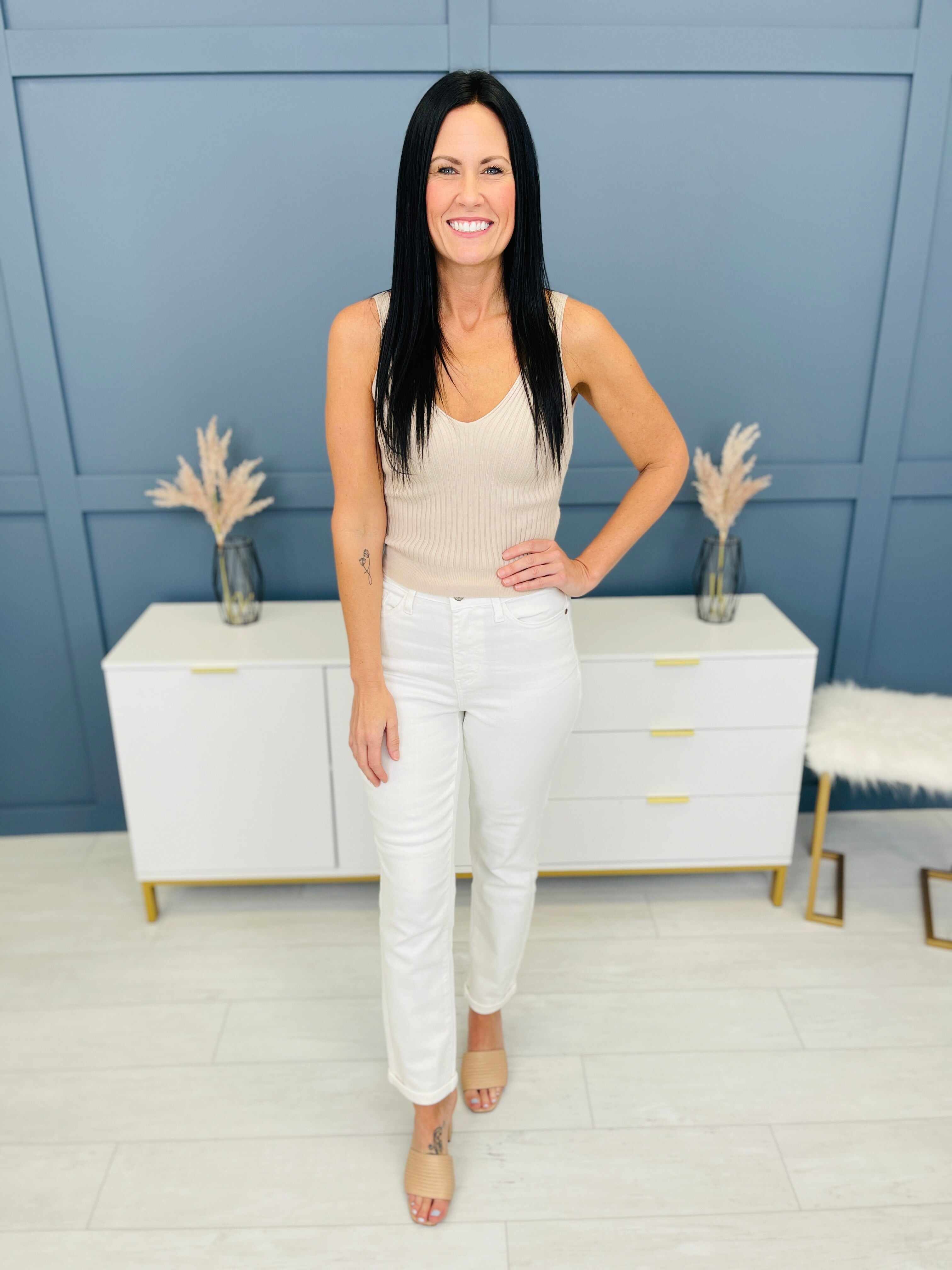 REG/CURVY Perfect Match White Double Cuff Boyfriend Jeans