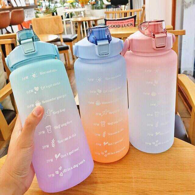 67.63oz/2L Large Capacity Gradient Color Plastic Straw Sports Water Bottle - Perfect for Outdoor Fitness!