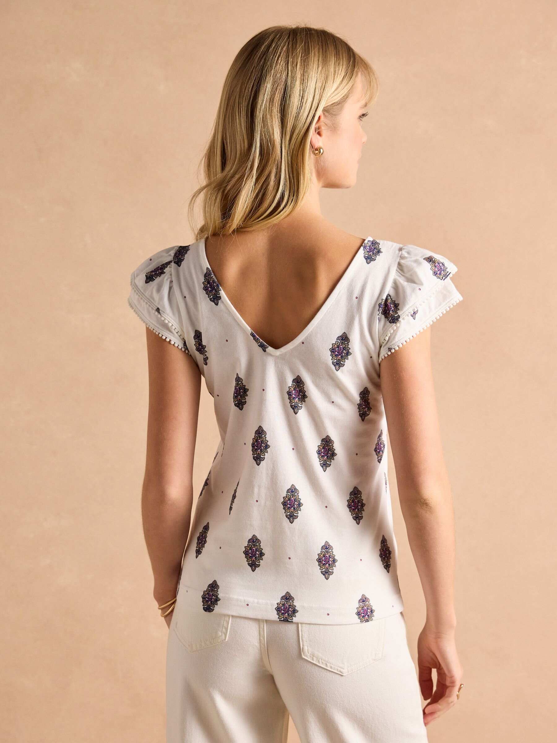 Emma Floral Foulard V-Neck Frill Jersey Vest