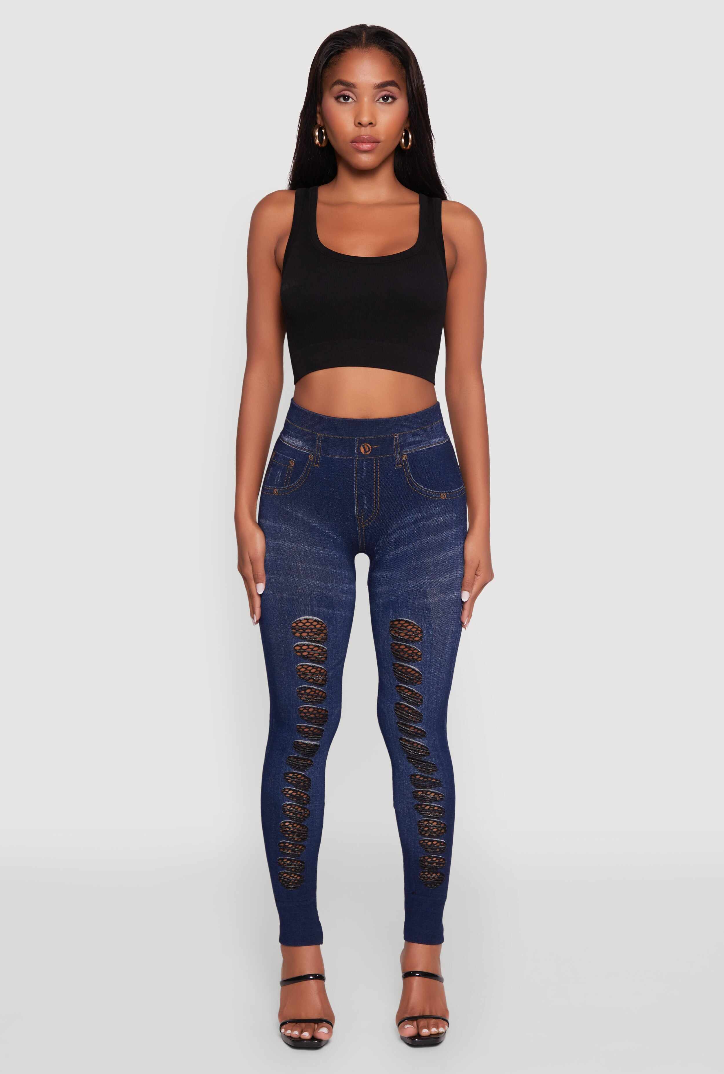 High Waisted Fishnet Detail Jeggings