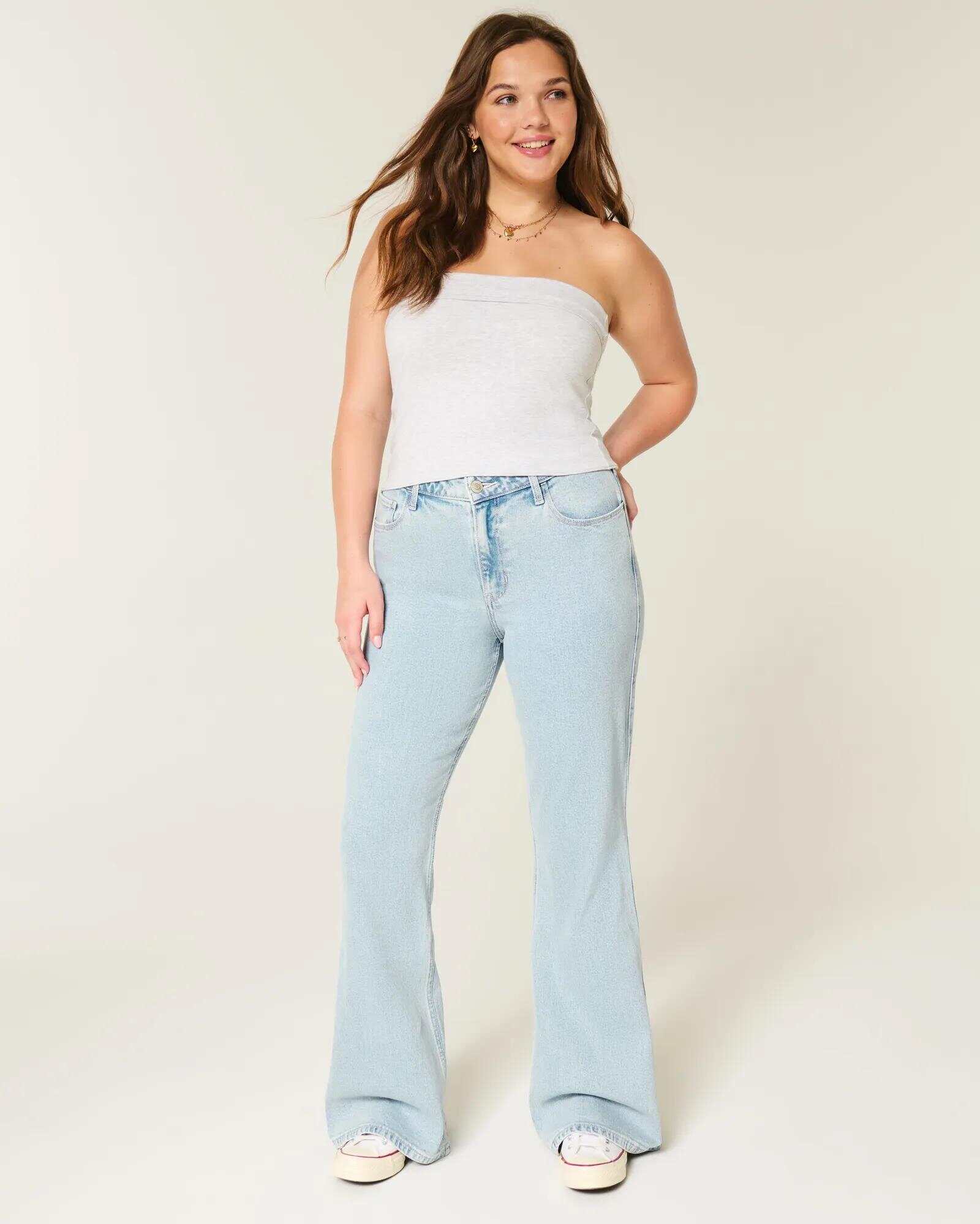 High-Rise Light Wash Heart Embroidered Flare Jeans
