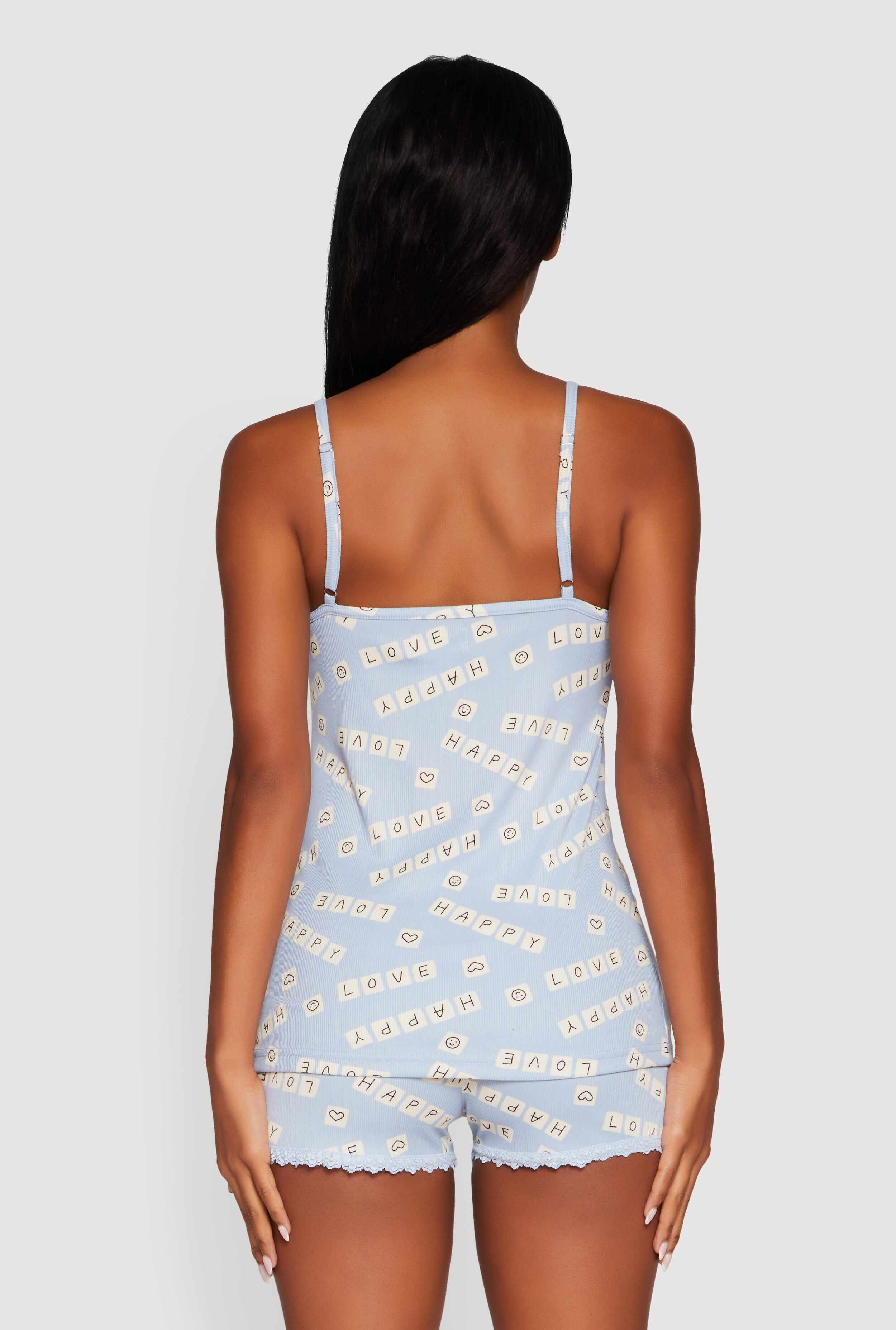 Happy Love Ribbed Knit V Neck Pajama Cami and Shorts Set