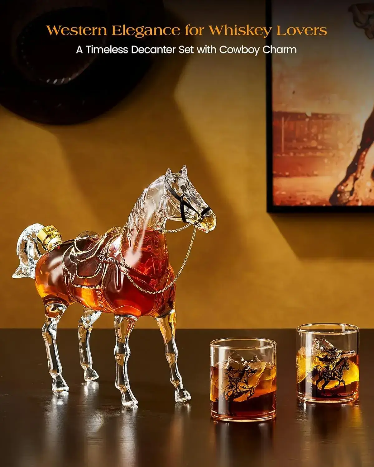 Horse Shaped Whiskey Decanter Set - Western Design