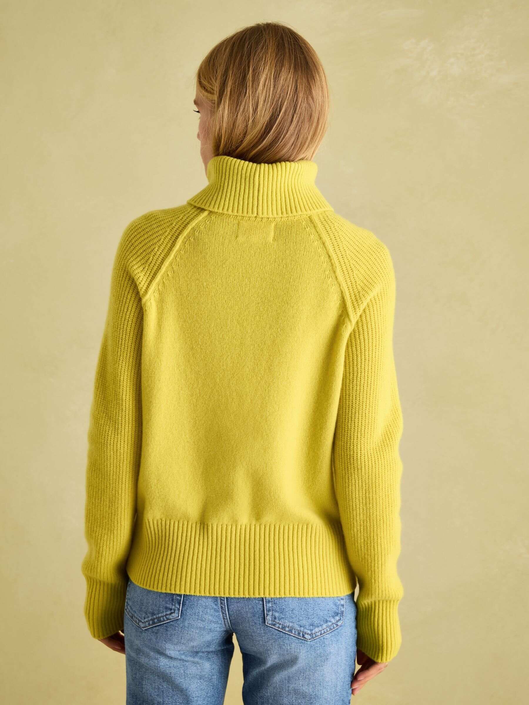 May Yellow Merino Wool Jumper with Detachable Roll Neck