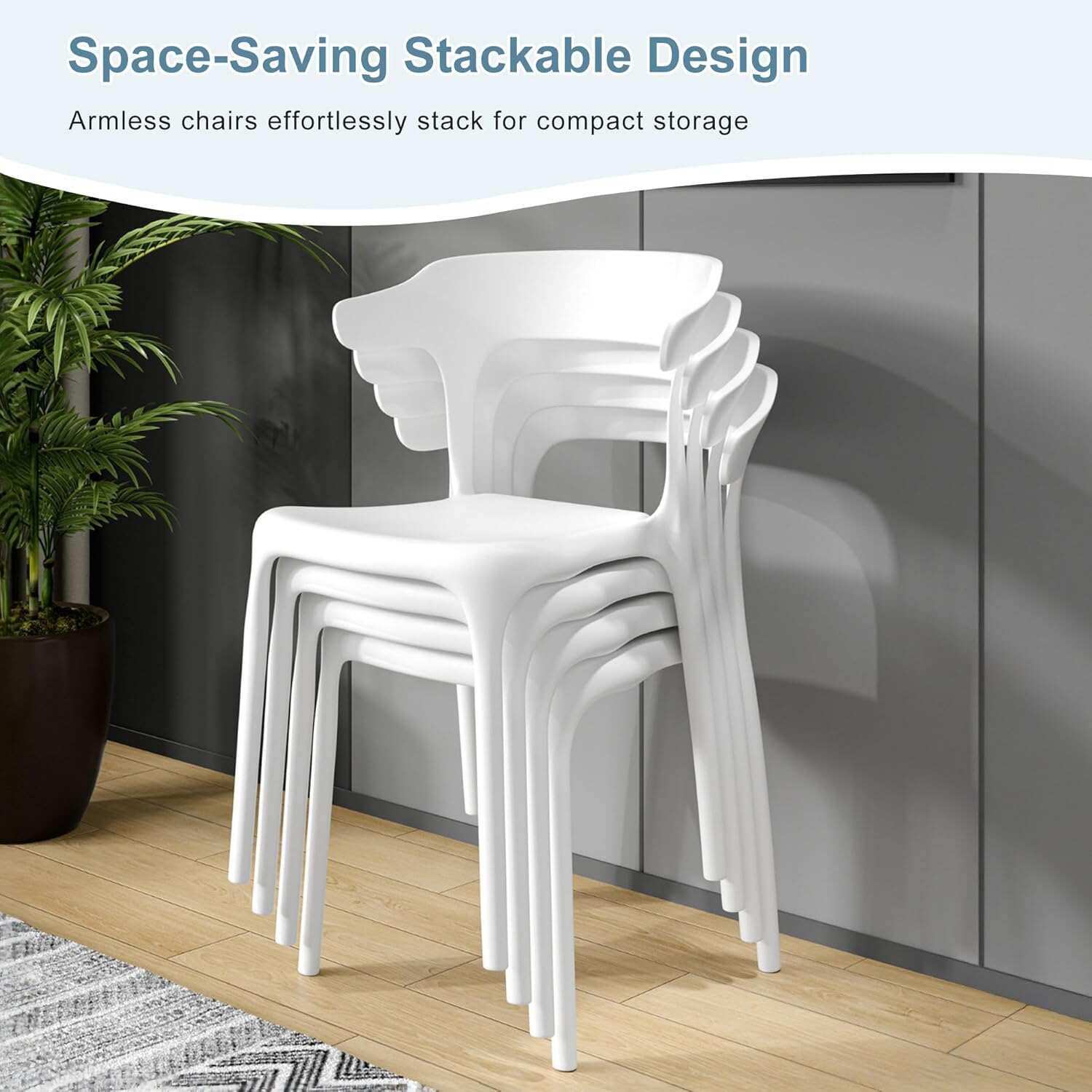 VECELO 4 Pack Plastic Stacking Chairs