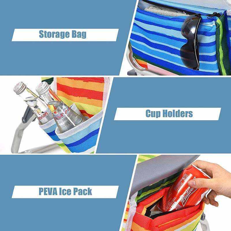 2 Pcs Folding Backpack Beach Chairs 5-Position Adjustable Outdoor Camping Chairs with Cooler Bag & Cup Holder