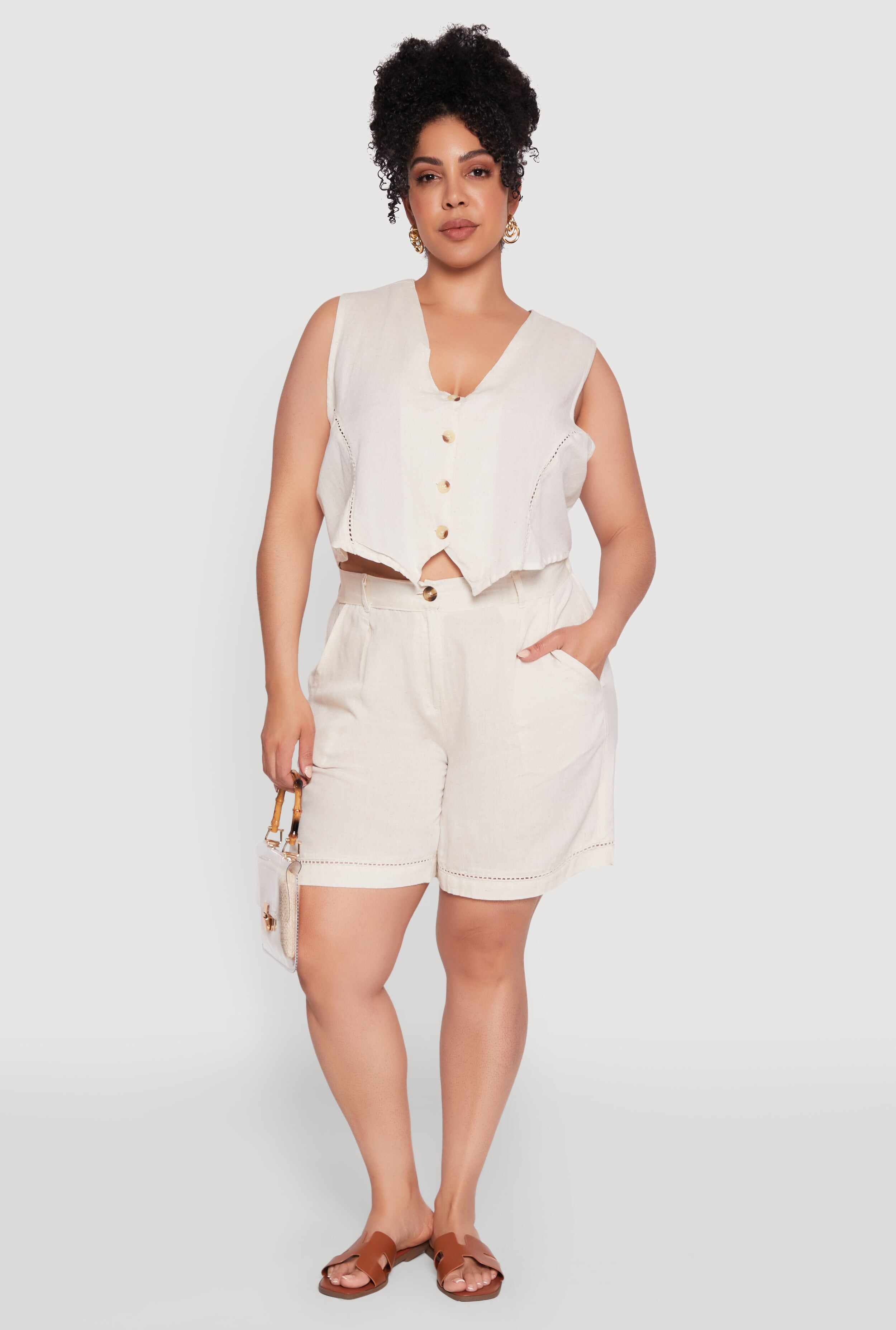 Plus Size Trendy Crochet Detail High Waisted Shorts