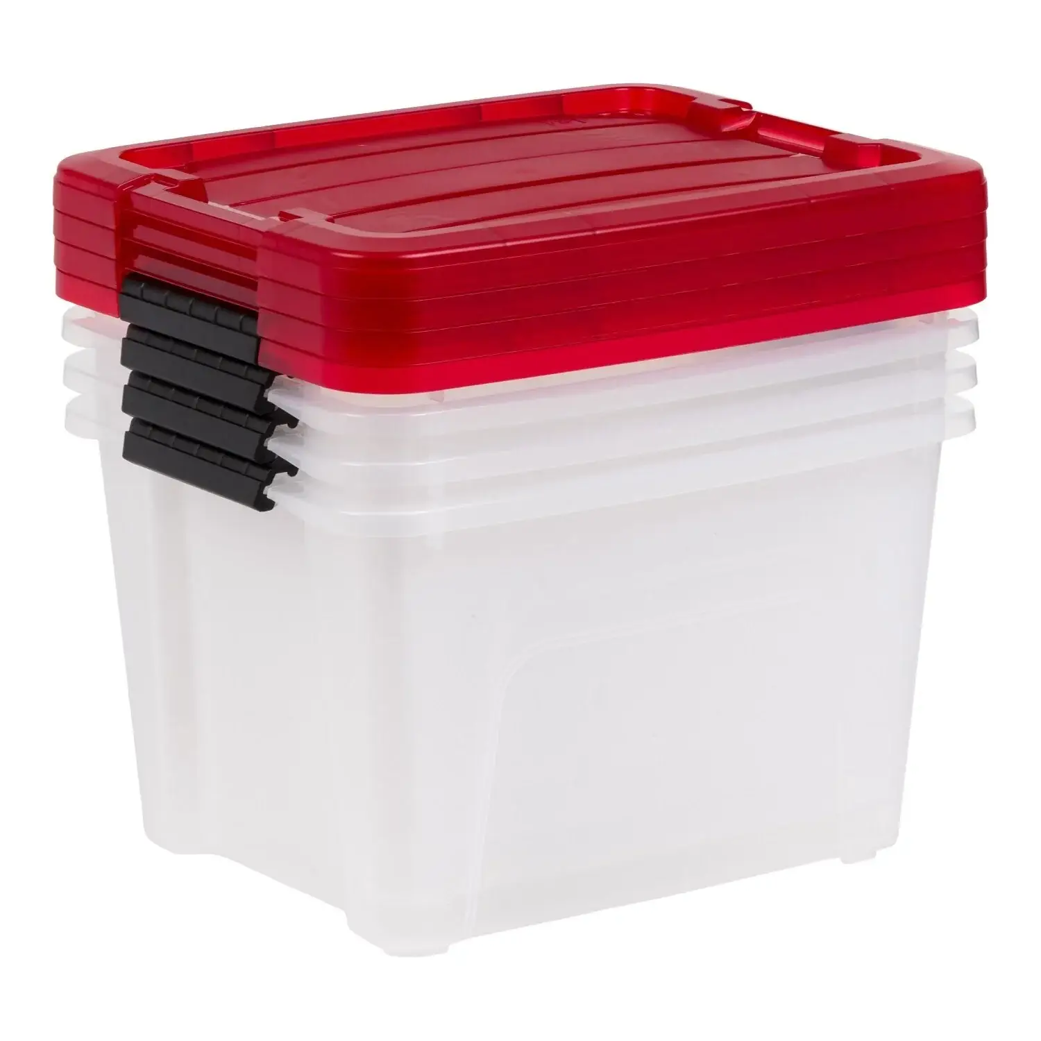 20.5 QT Stackable Holiday Storage Bins, Clear/Red (4-Pack)