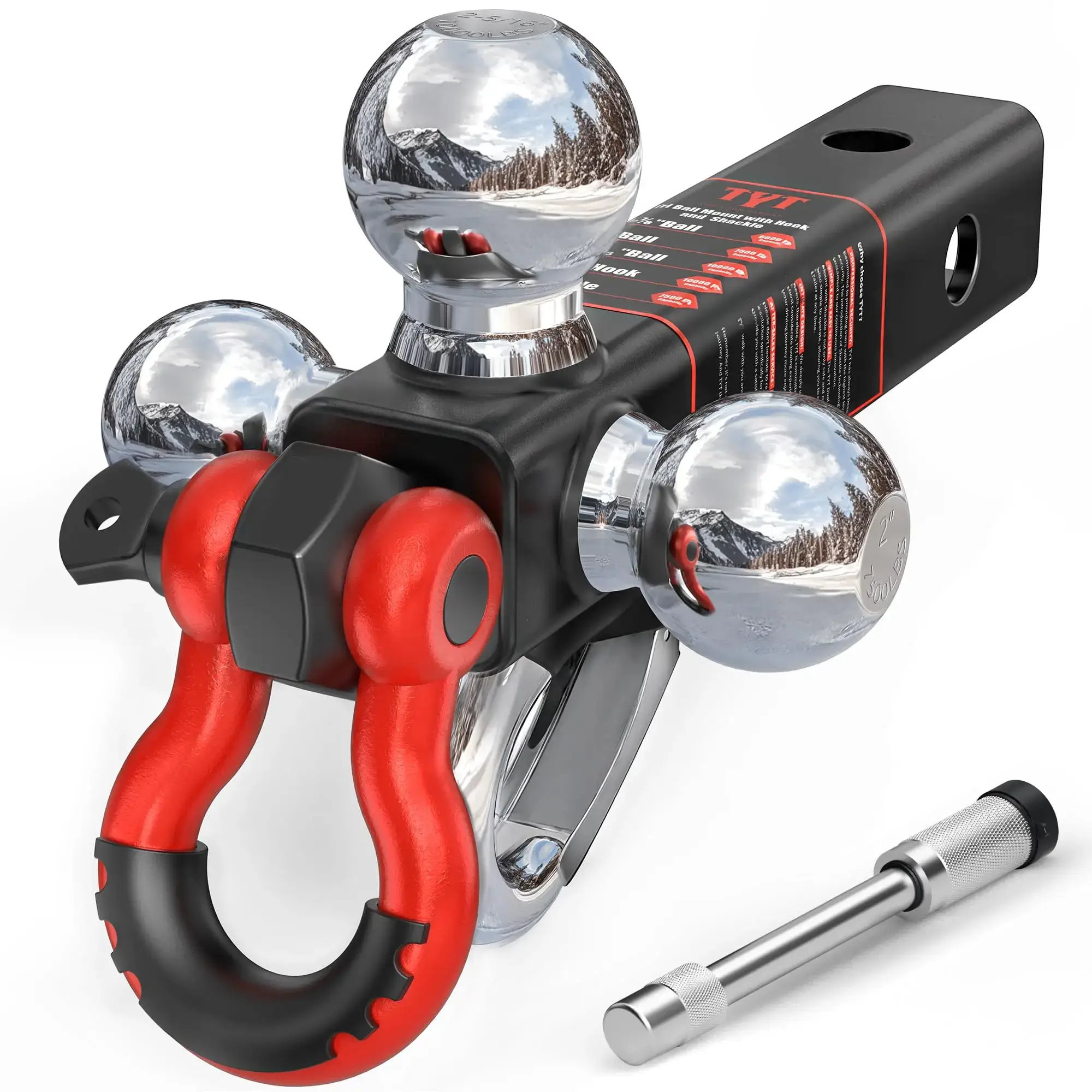 Tri Ball Mount Trailer Hitch ，Fits 2 inch Receiver, Triple Balls (1-7/8