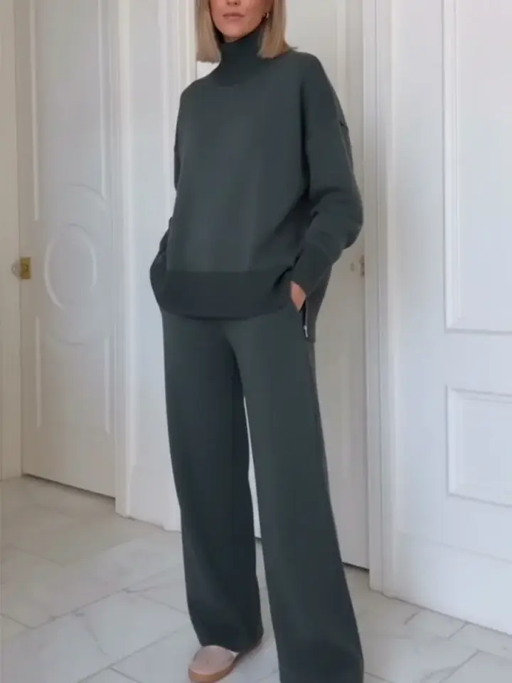 🔥Summer Arrivals🌟Casual Travel Stand Collar Side Zipper Top Straight Pants Two-Piece Set