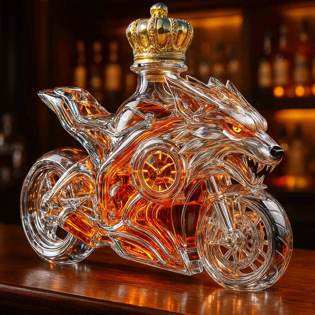 Arctic Wolf Motorcycle Whiskey Bottle