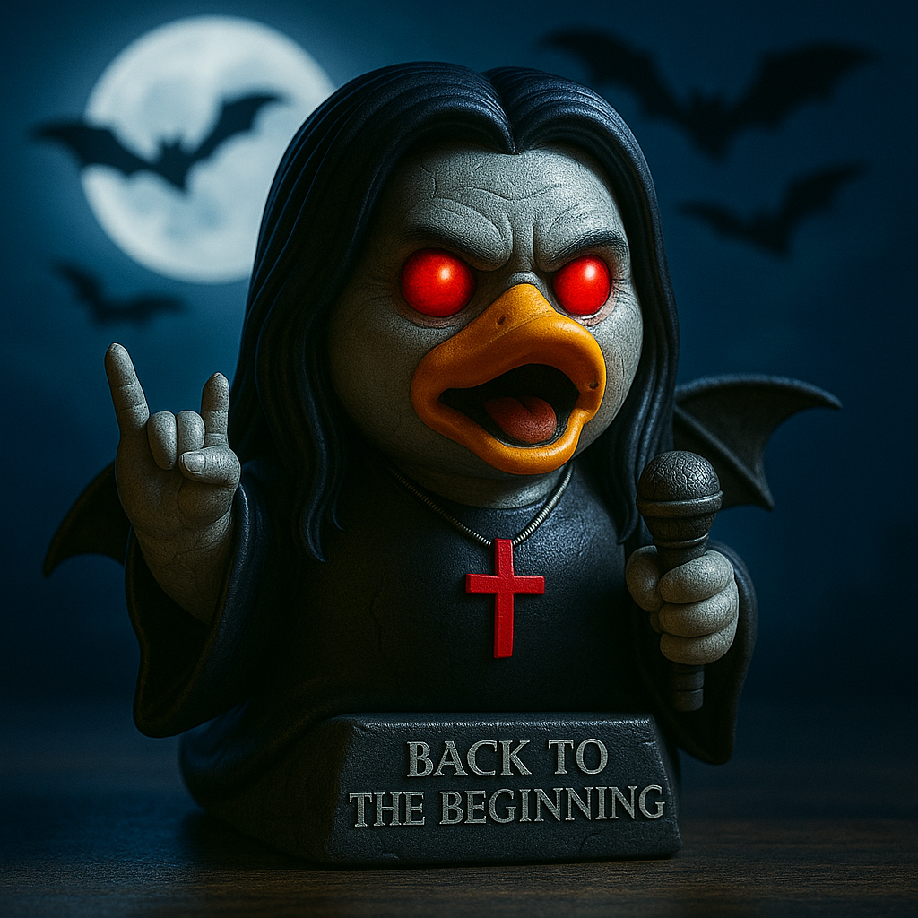 🦇 “The Final Quack” – Gothic Ozzy Duck Tribute Statue