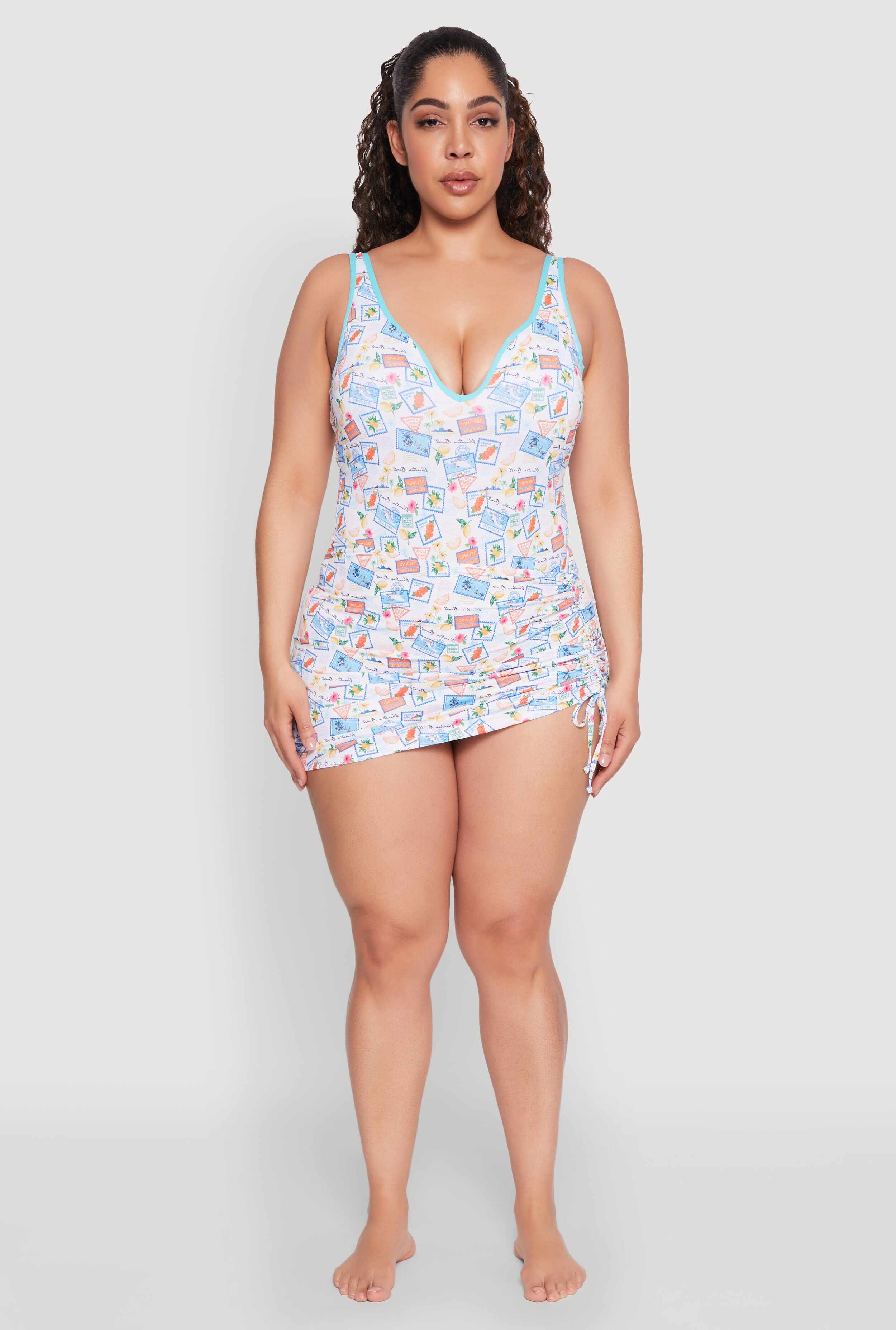Plus Size Tropical Stamp Print Sarong Cover Up
