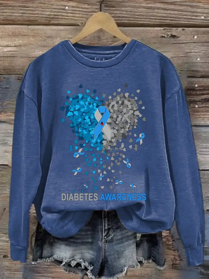 Women's Casual Diabetes Awareness Print Long Sleeve Sweatshirt