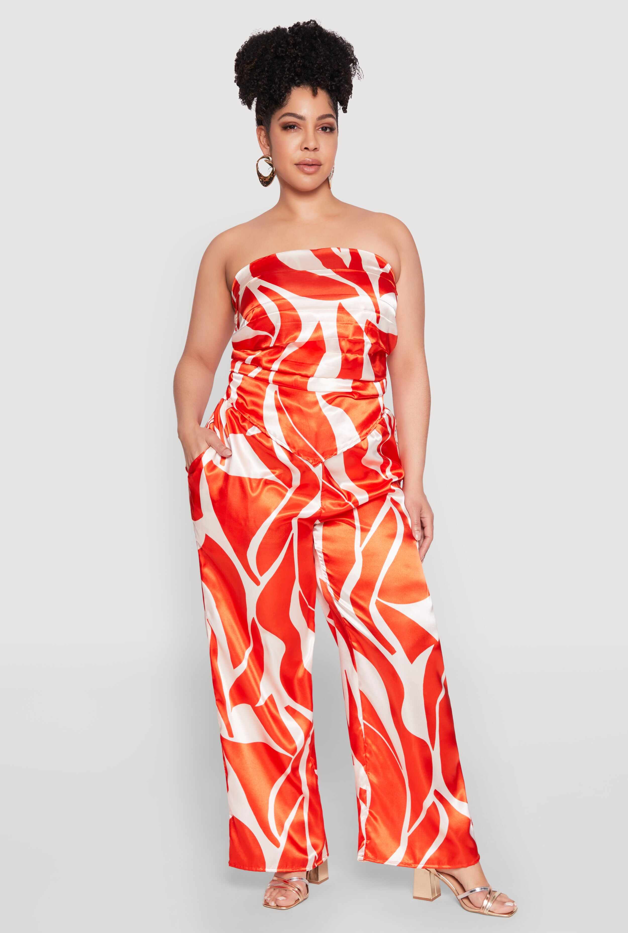 Plus Size Patterned Satin Palazzo Pants