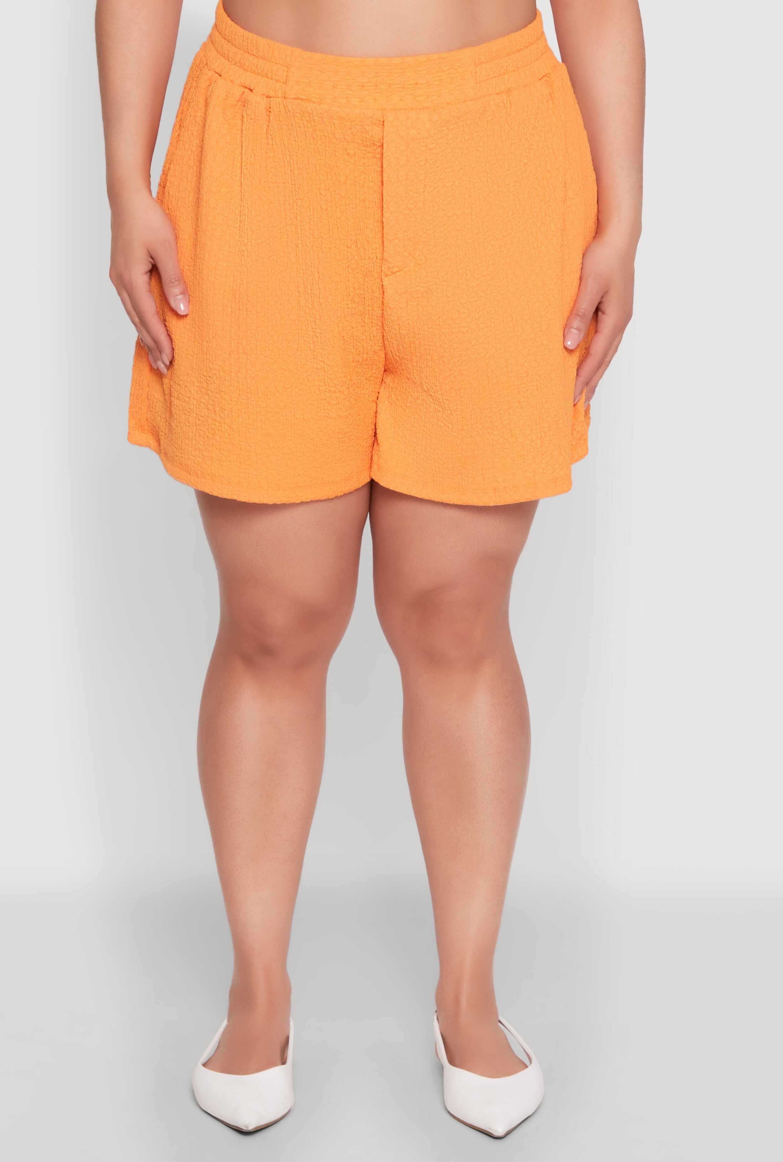 Plus Size Textured Knit High Waist Shorts
