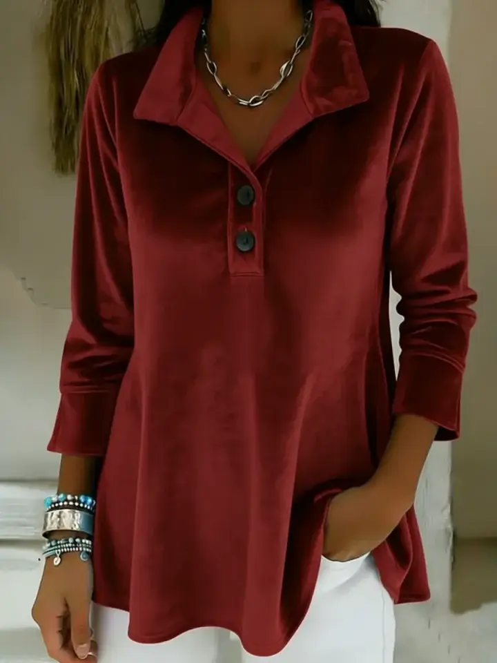 🔥Summer Arrivals🌟Elegant Stand-collar Button-up Velvet Top