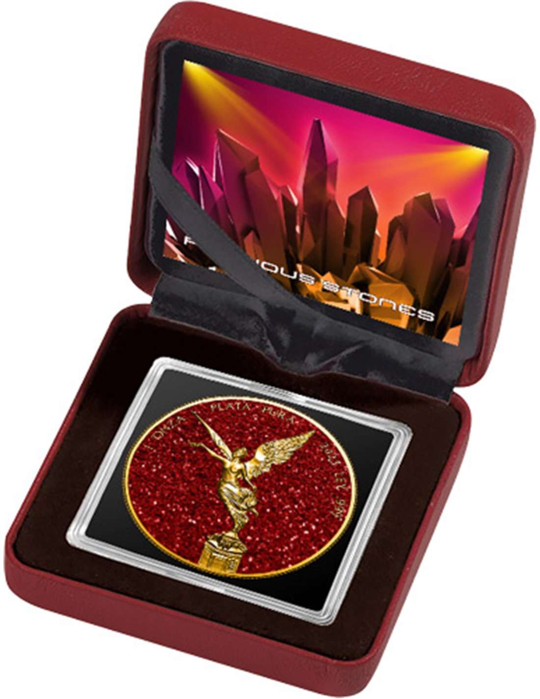 RUBY Precious Gemstones Libertad 1 Oz Silver Coin Mexico 2023